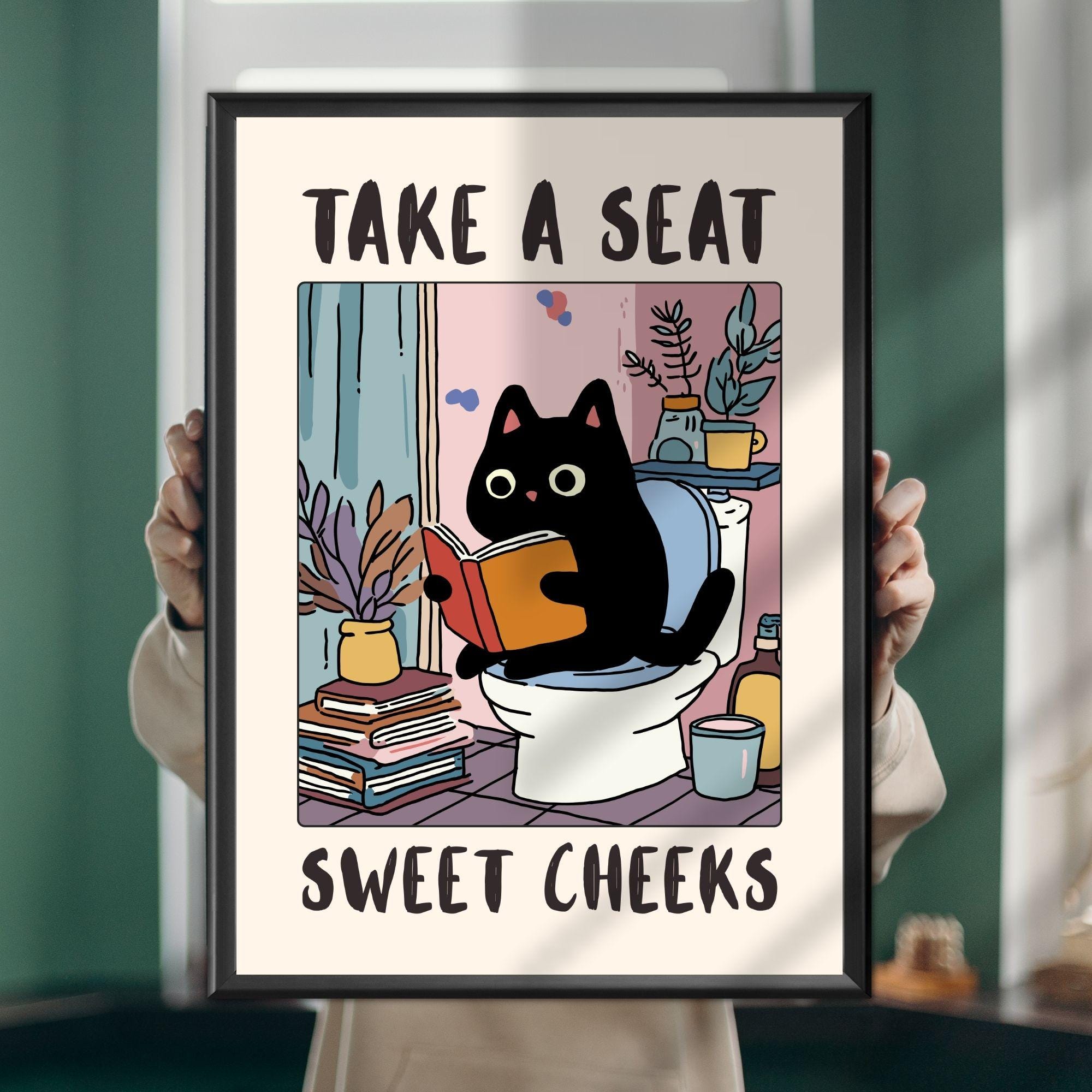 Funny Cat Bathroom Wall Art Print – Sassy Kitty Toilet Humor Poster