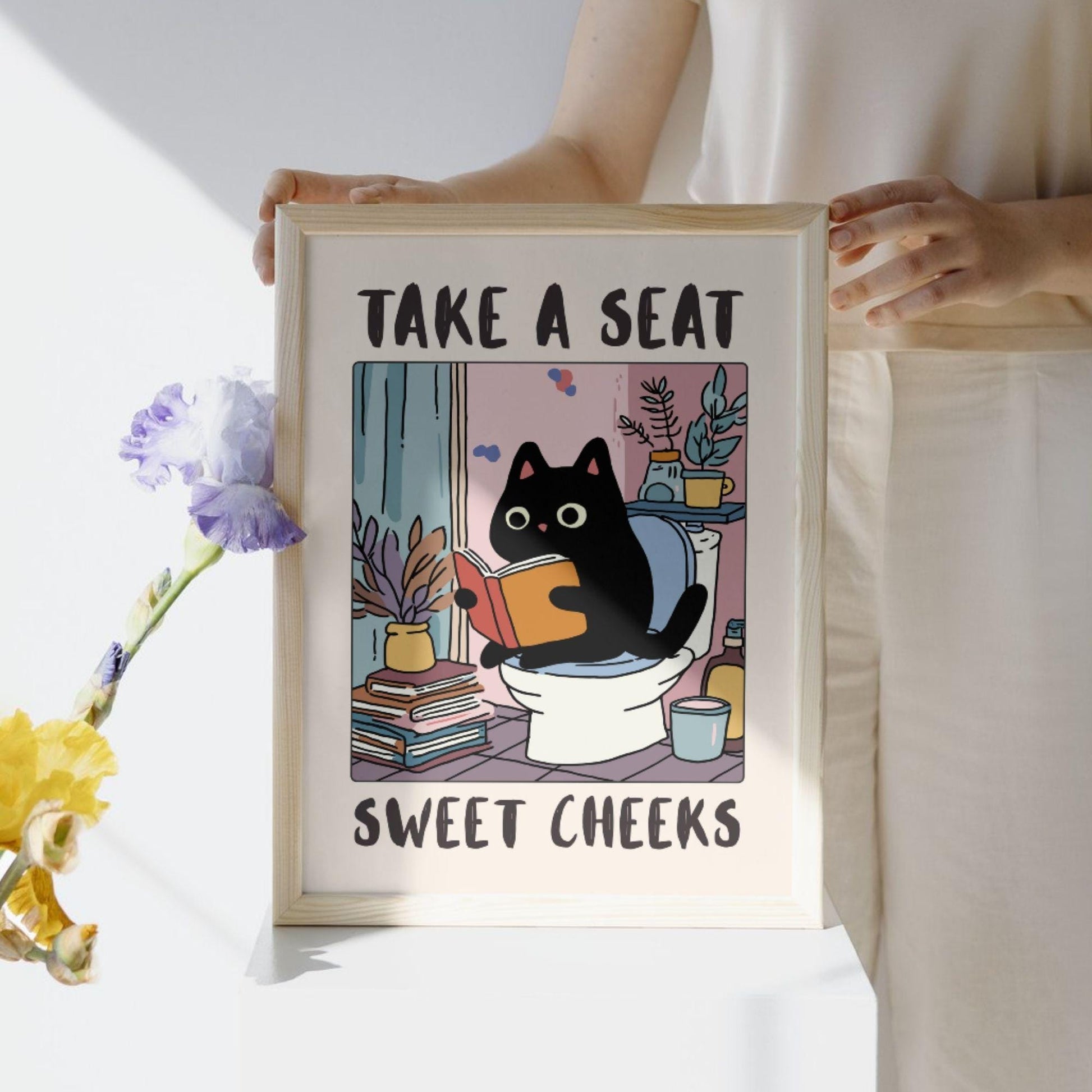 Funny Cat Bathroom Wall Art Print – Sassy Kitty Toilet Humor Poster