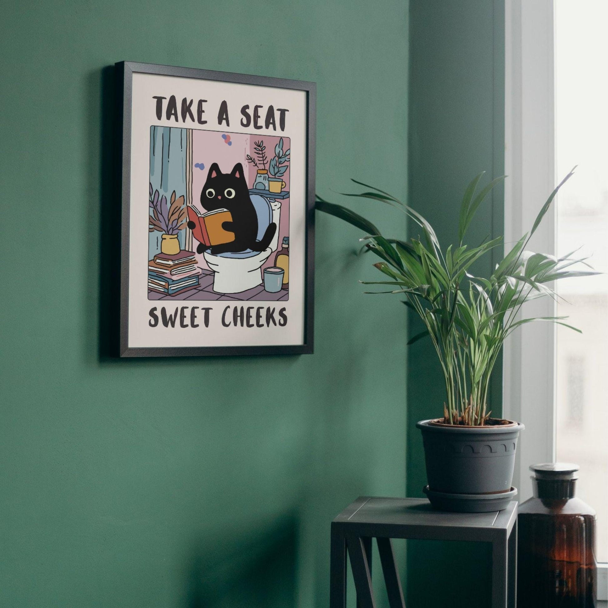 Funny Cat Bathroom Wall Art Print – Sassy Kitty Toilet Humor Poster