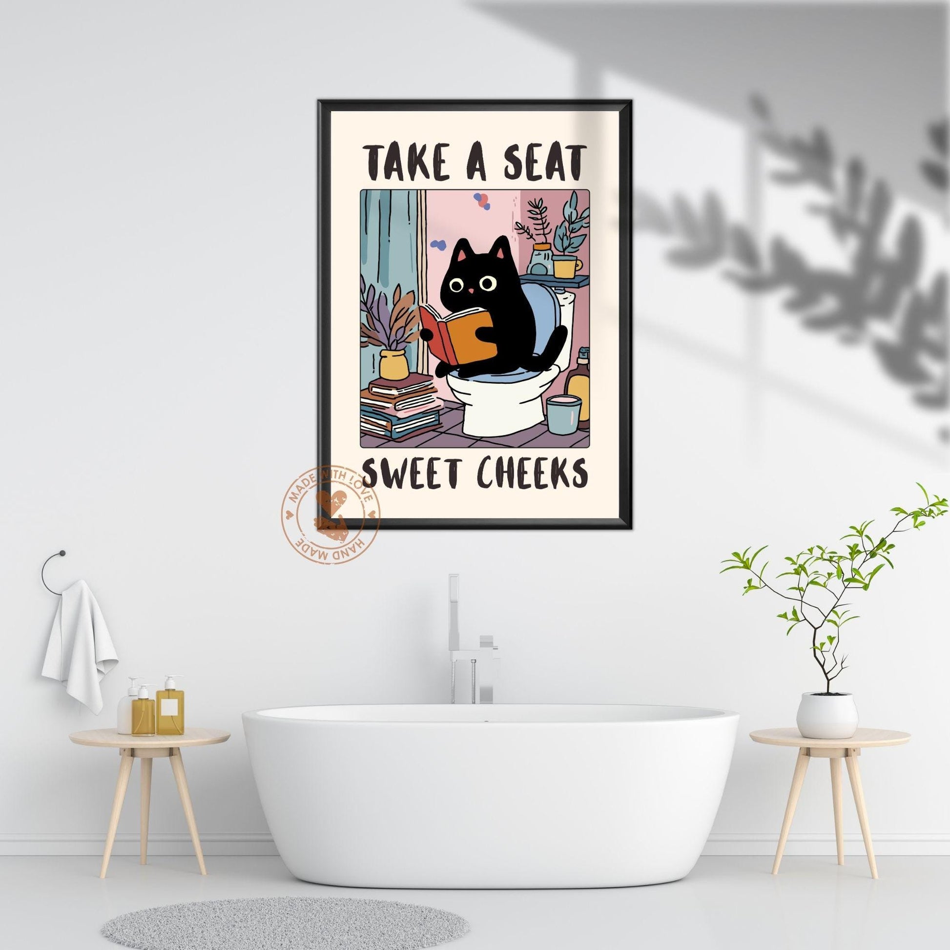 Funny Cat Bathroom Wall Art Print – Sassy Kitty Toilet Humor Poster