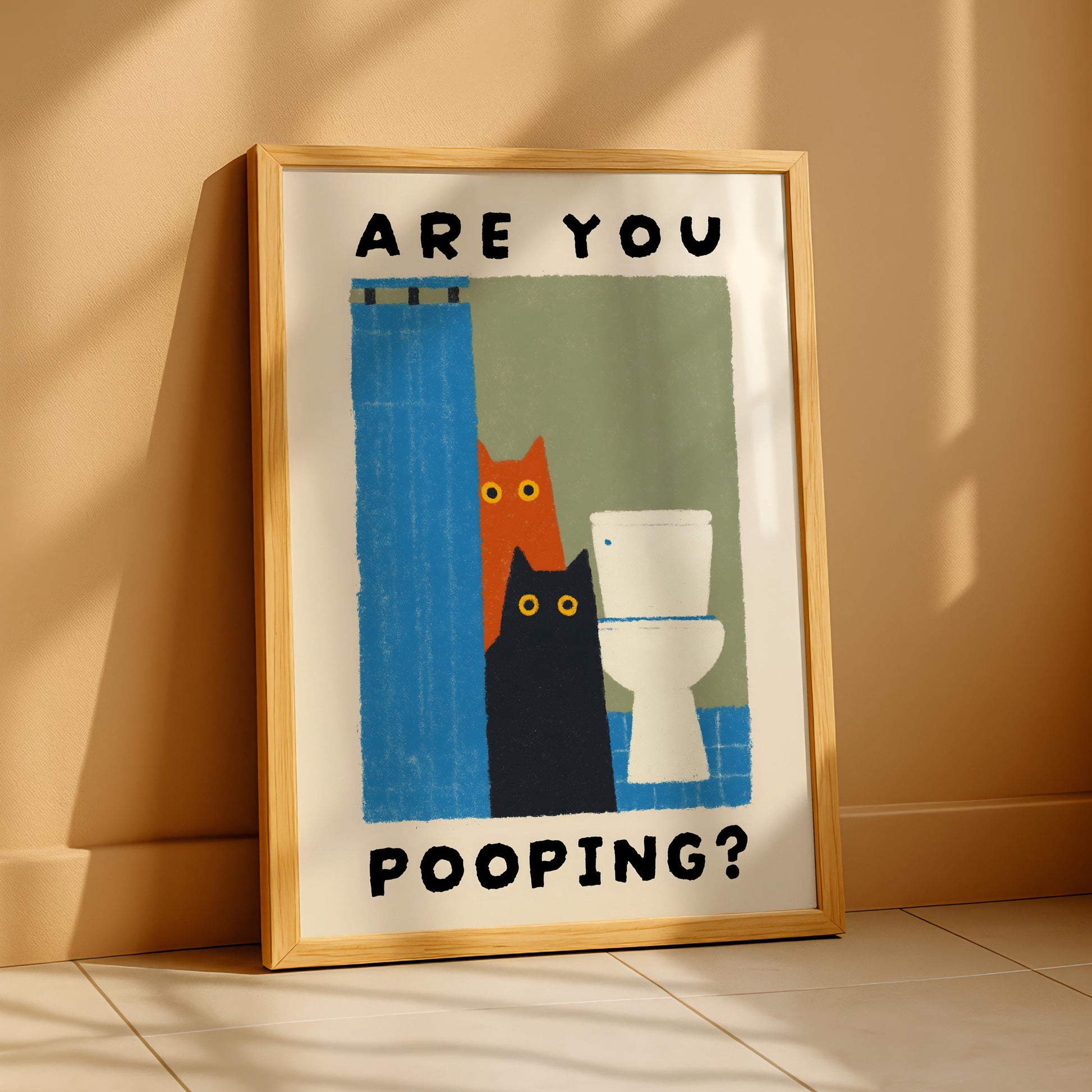Funny Cat Bathroom Wall Art Print – Are You Pooping Cute Toilet Humor Poster