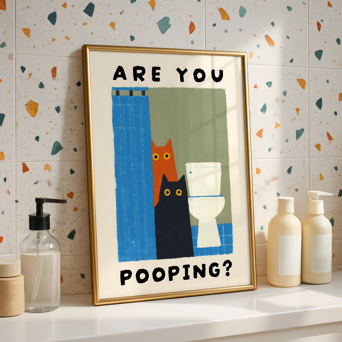 Funny Cat Bathroom Wall Art Print – Are You Pooping Cute Toilet Humor Poster