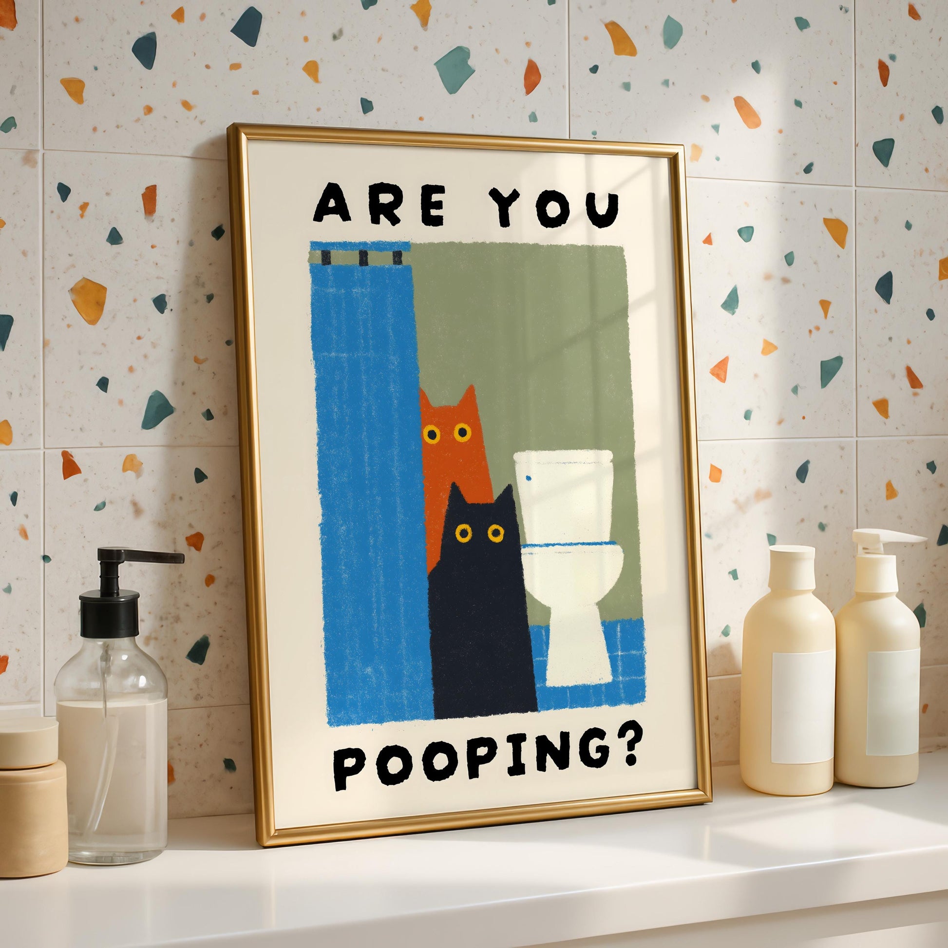 Funny Cat Bathroom Wall Art Print – Are You Pooping Cute Toilet Humor Poster