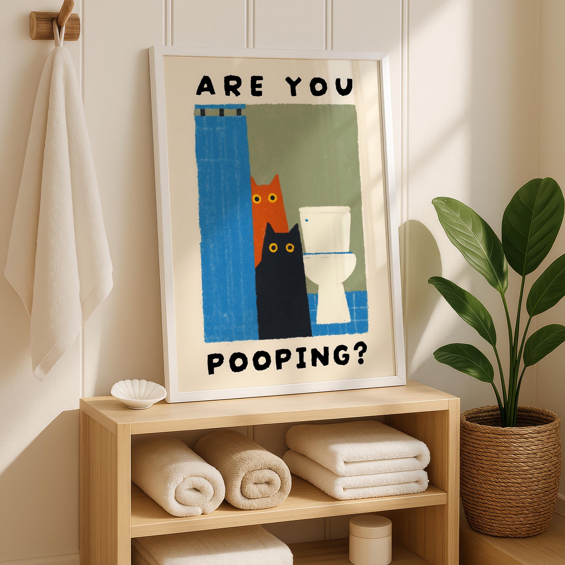 Funny Cat Bathroom Wall Art Print – Are You Pooping Cute Toilet Humor Poster