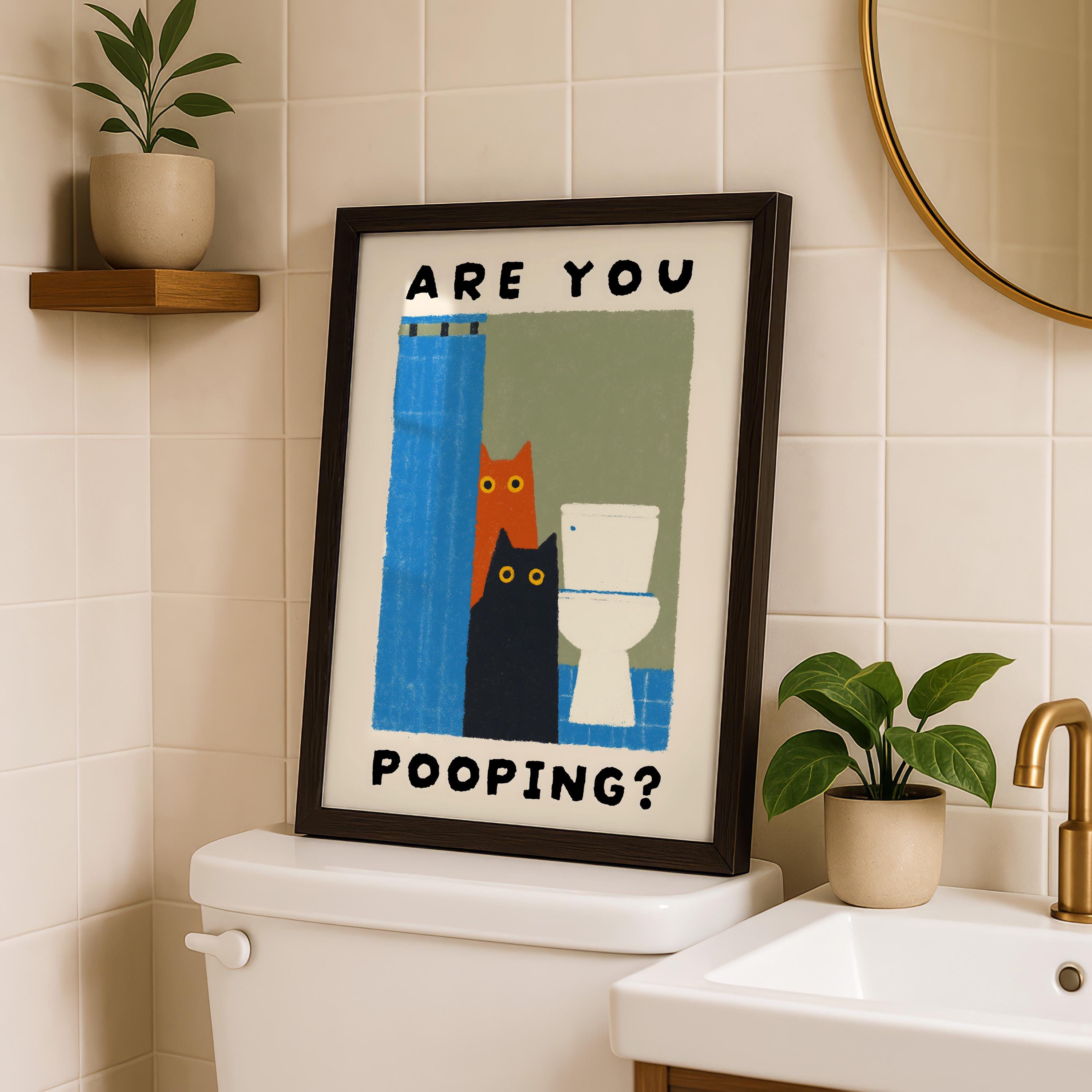 Funny Cat Bathroom Wall Art Print – Are You Pooping Cute Toilet Humor Poster