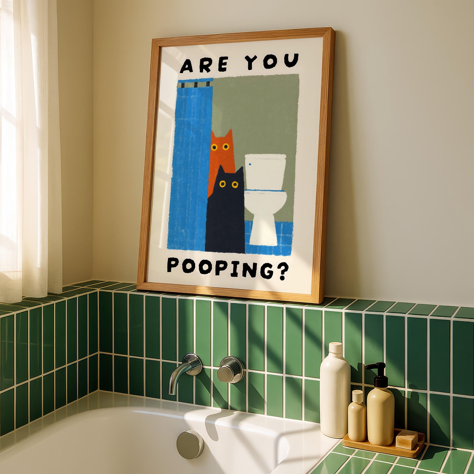 Funny Cat Bathroom Wall Art Print – Are You Pooping Cute Toilet Humor Poster