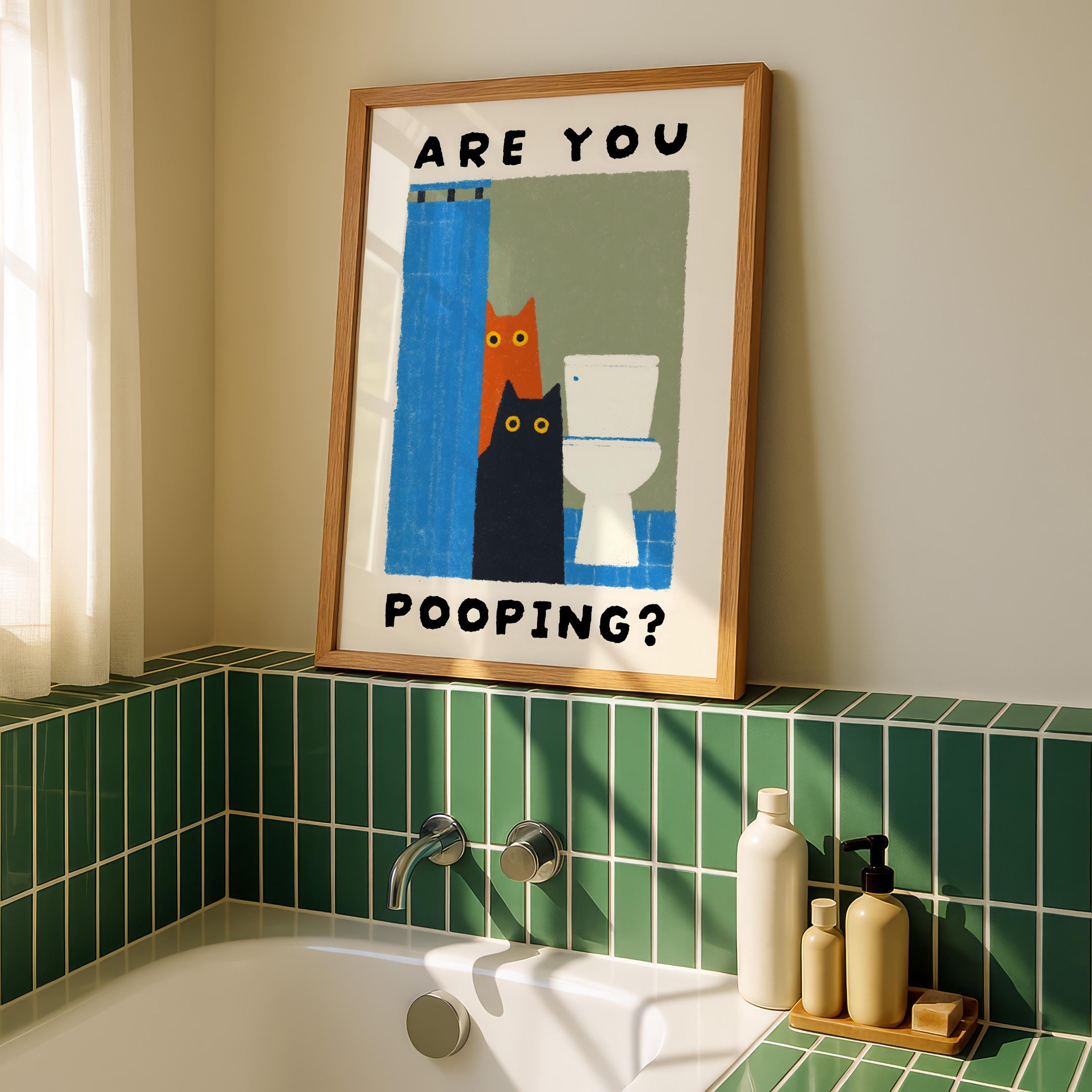Funny Cat Bathroom Wall Art Print – Are You Pooping Cute Toilet Humor Poster