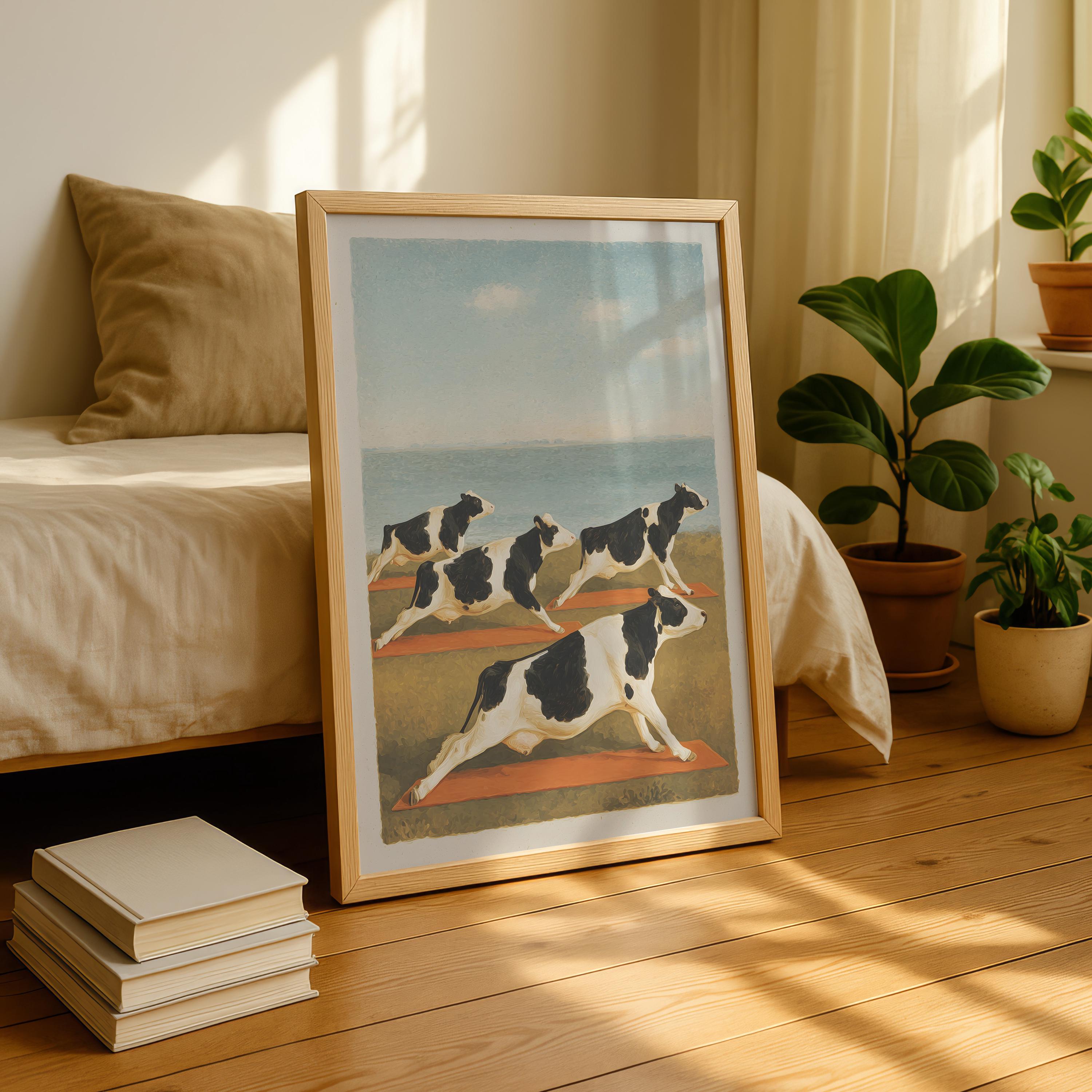 Funny Cow Yoga Wall Art Print – Farmhouse Yoga Decor Gift for Yoga Lovers