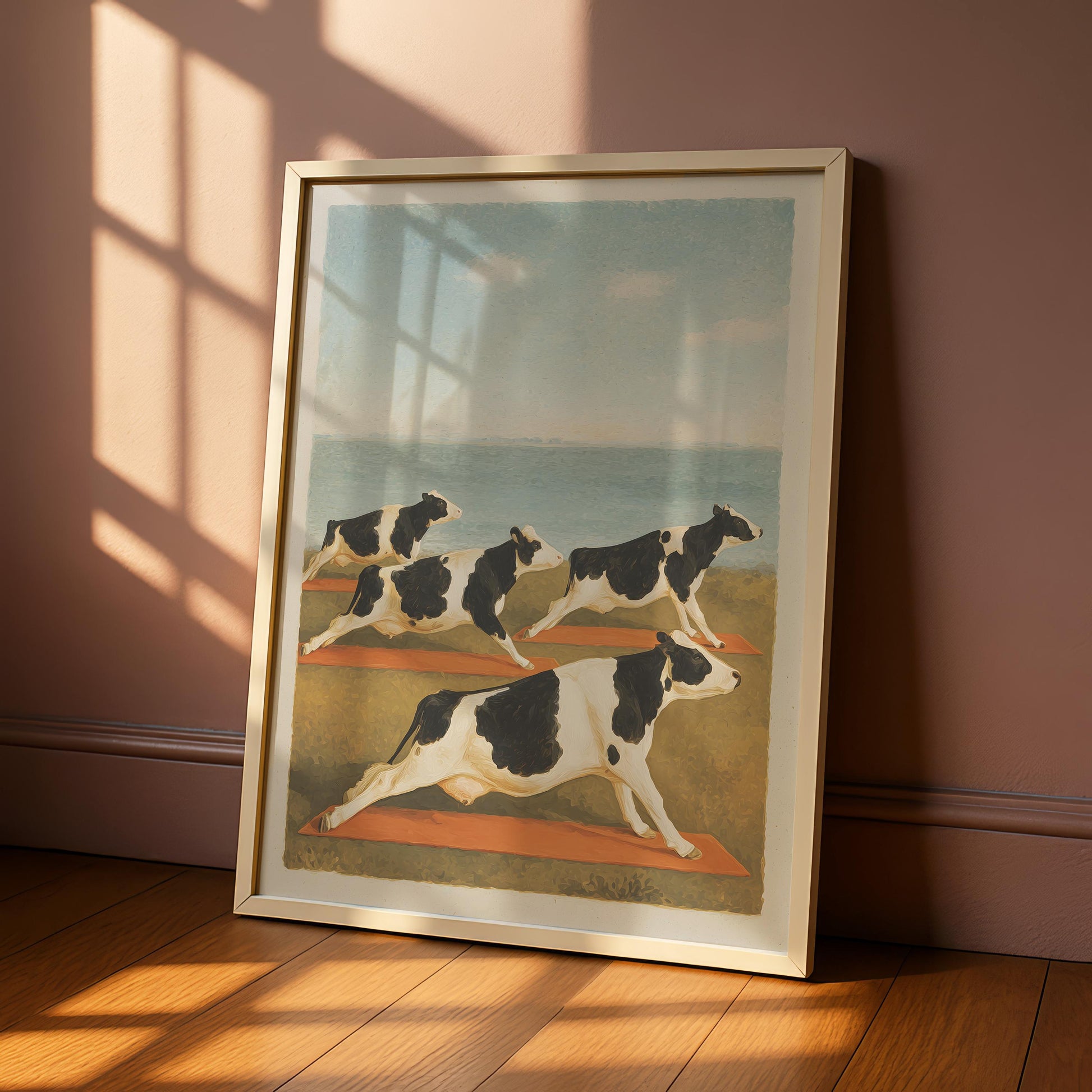 Funny Cow Yoga Wall Art Print – Farmhouse Yoga Decor Gift for Yoga Lovers