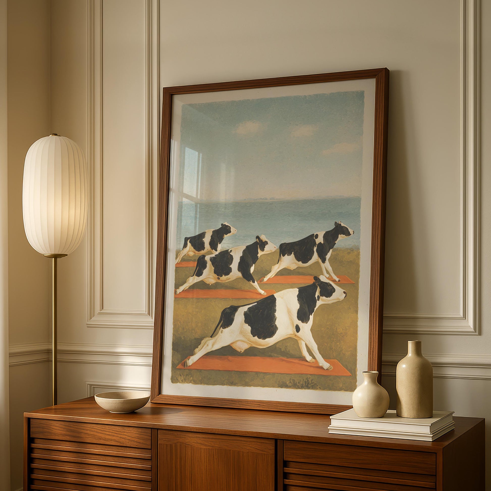 Funny Cow Yoga Wall Art Print – Farmhouse Yoga Decor Gift for Yoga Lovers