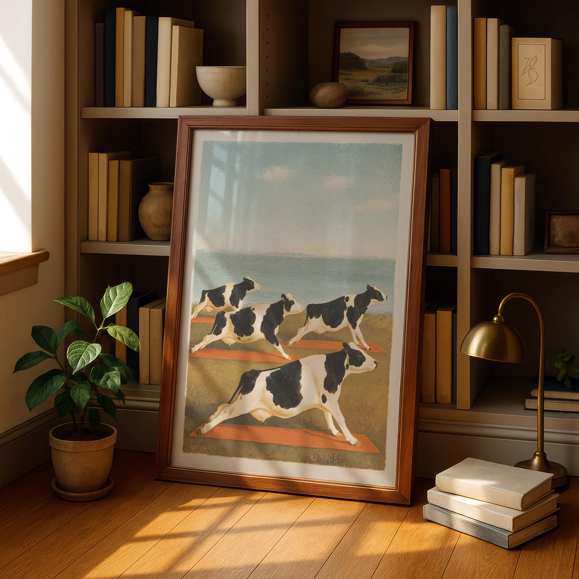 Funny Cow Yoga Wall Art Print – Farmhouse Yoga Decor Gift for Yoga Lovers
