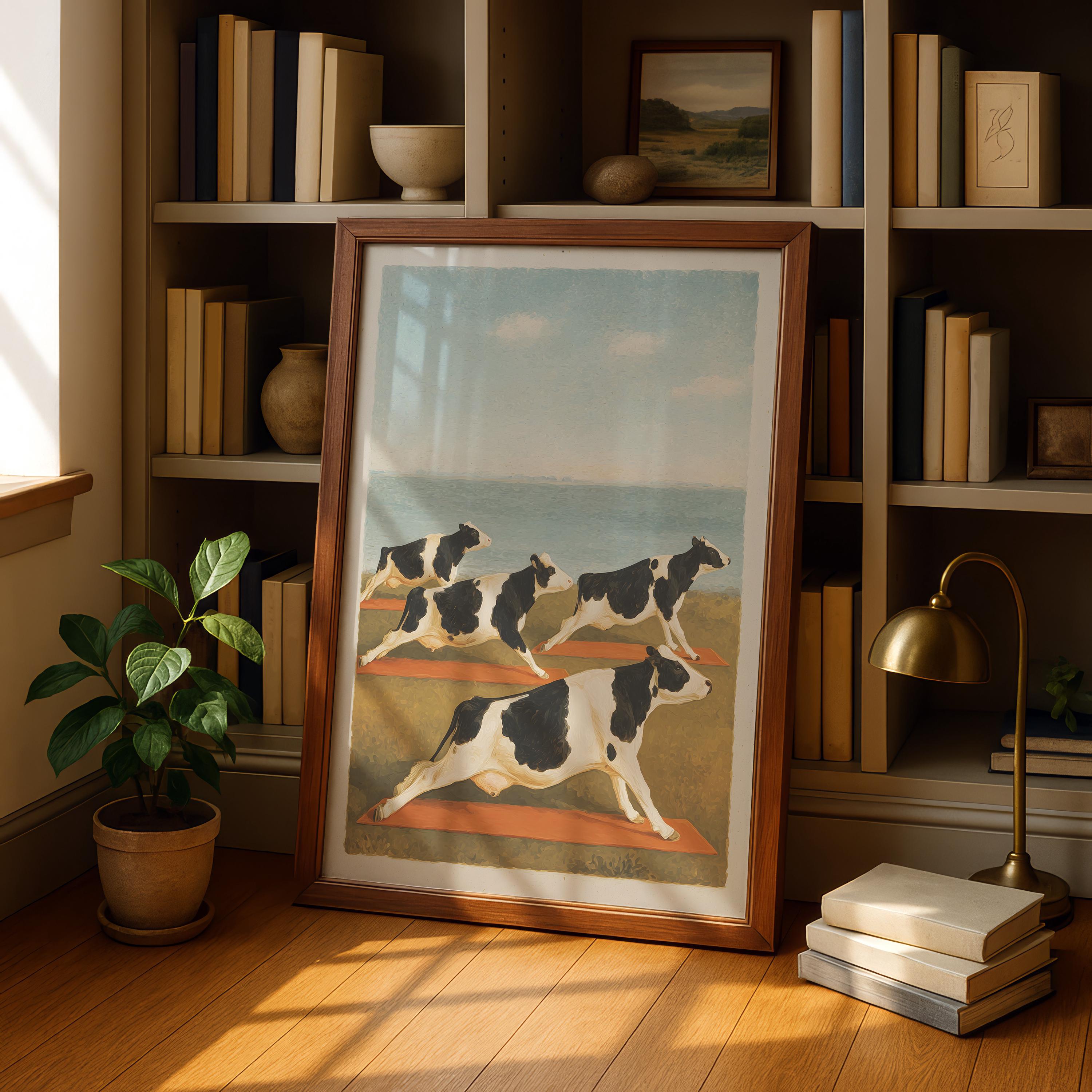 Funny Cow Yoga Wall Art Print – Farmhouse Yoga Decor Gift for Yoga Lovers