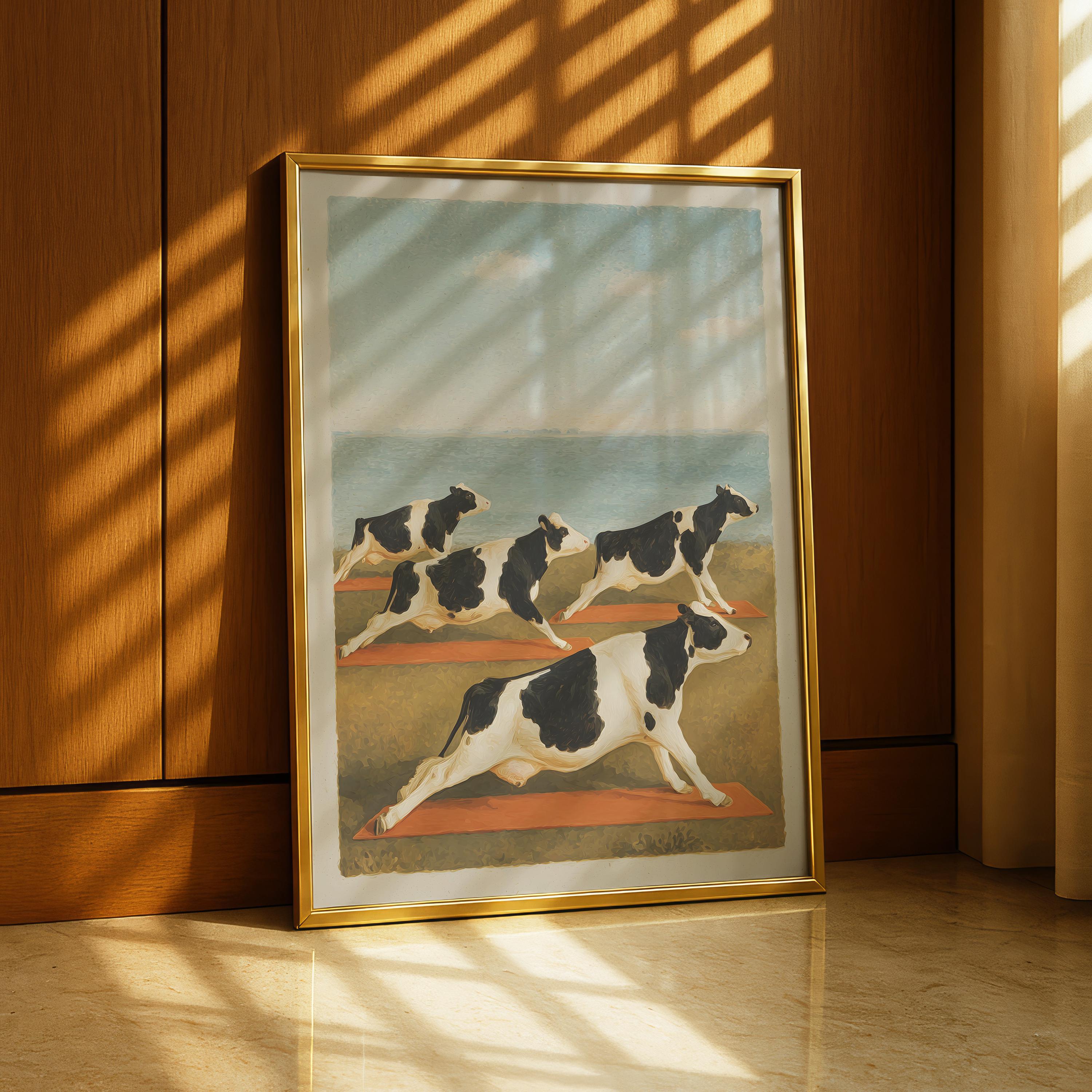 Funny Cow Yoga Wall Art Print – Farmhouse Yoga Decor Gift for Yoga Lovers
