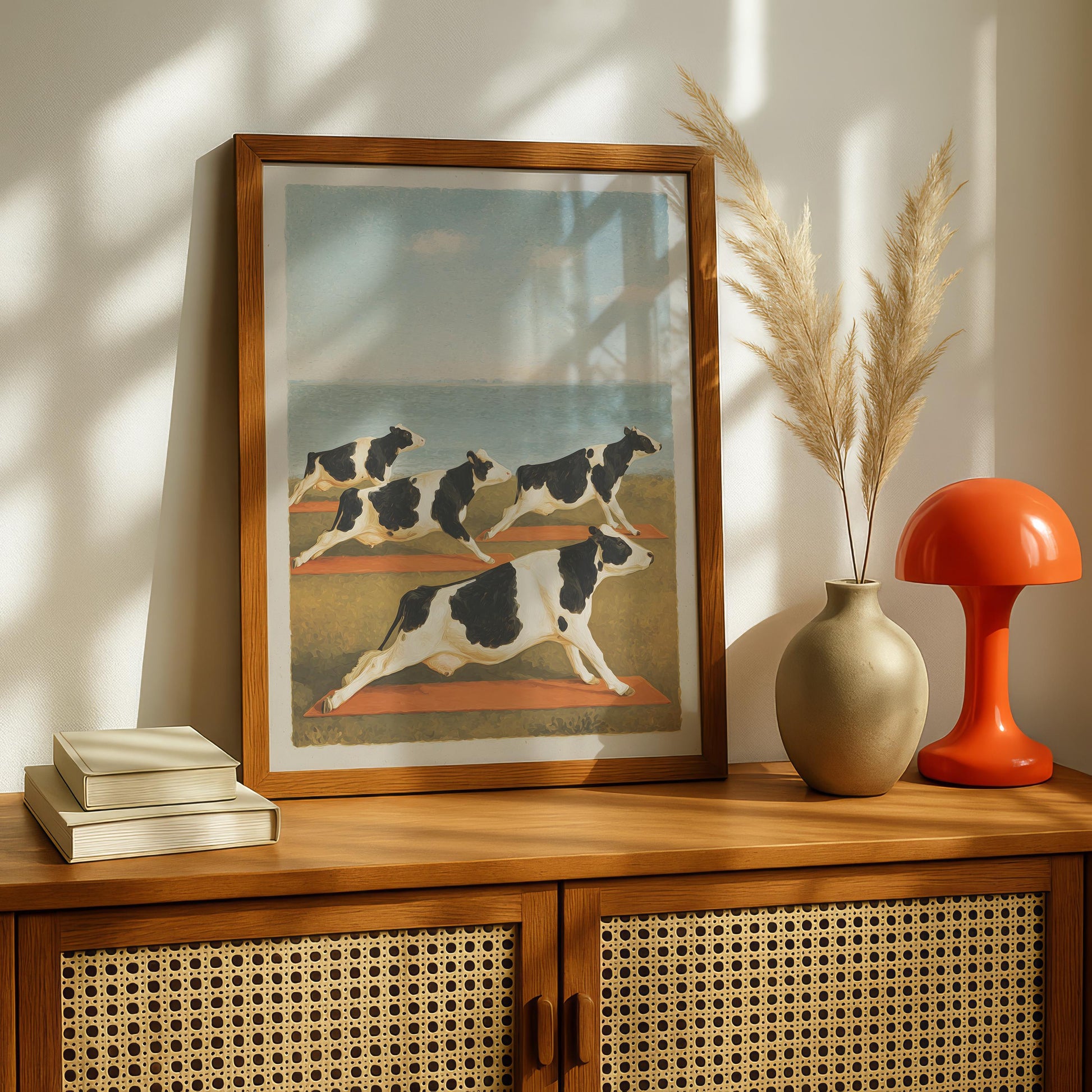 Funny Cow Yoga Wall Art Print – Farmhouse Yoga Decor Gift for Yoga Lovers