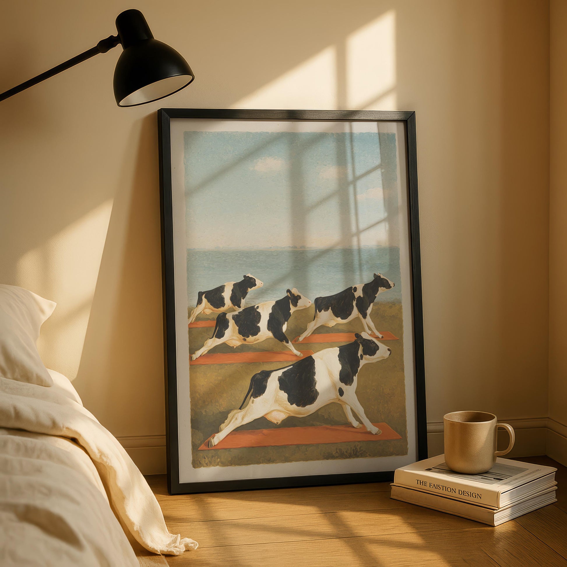 Funny Cow Yoga Wall Art Print – Farmhouse Yoga Decor Gift for Yoga Lovers