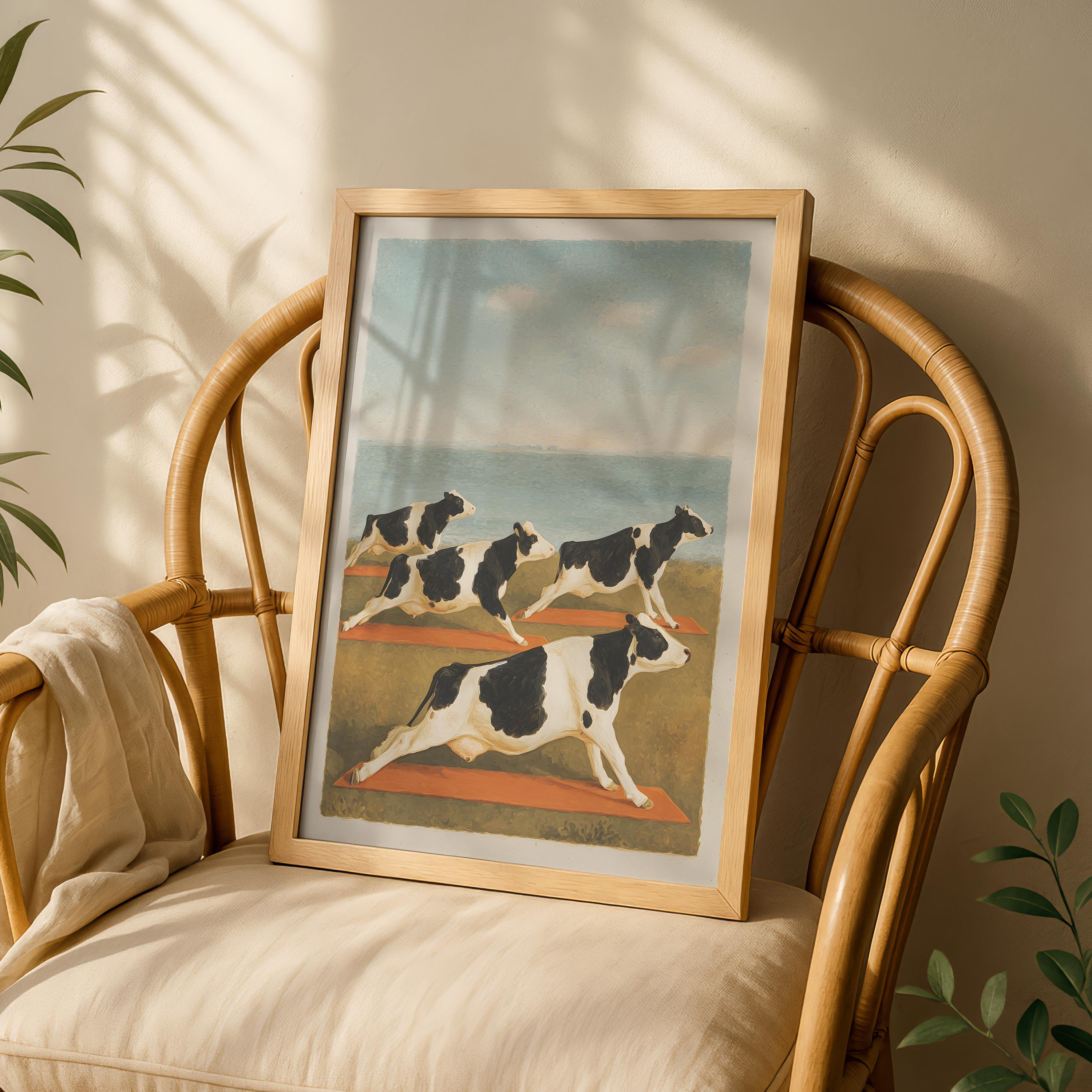 Funny Cow Yoga Wall Art Print – Farmhouse Yoga Decor Gift for Yoga Lovers