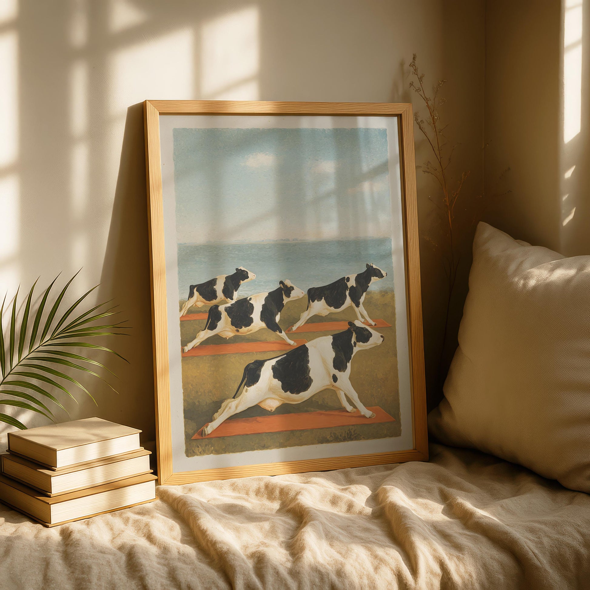 Funny Cow Yoga Wall Art Print – Farmhouse Yoga Decor Gift for Yoga Lovers