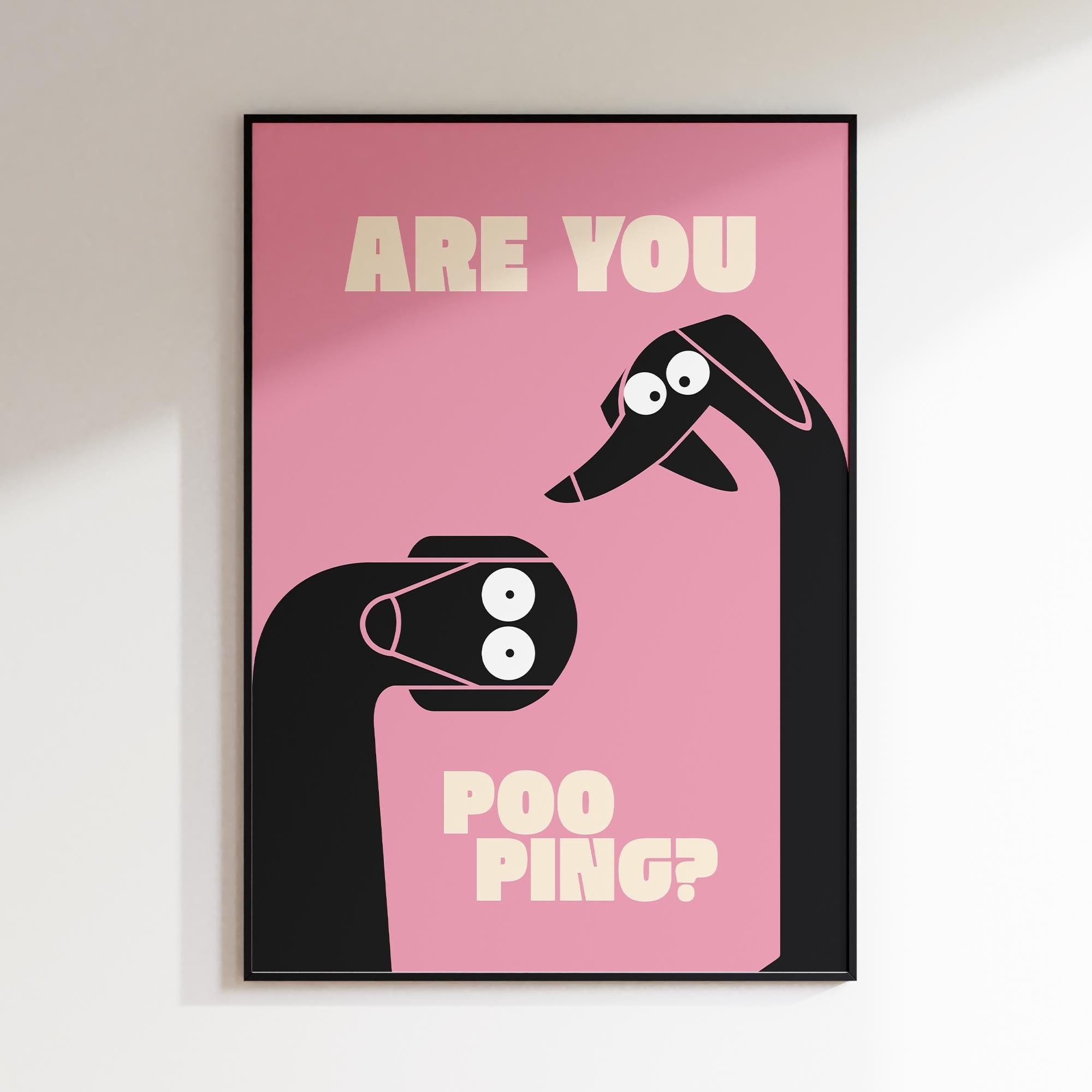 Funny Dog Bathroom Wall Art Print – “Are You Pooping” Pink Minimal Poster Gift