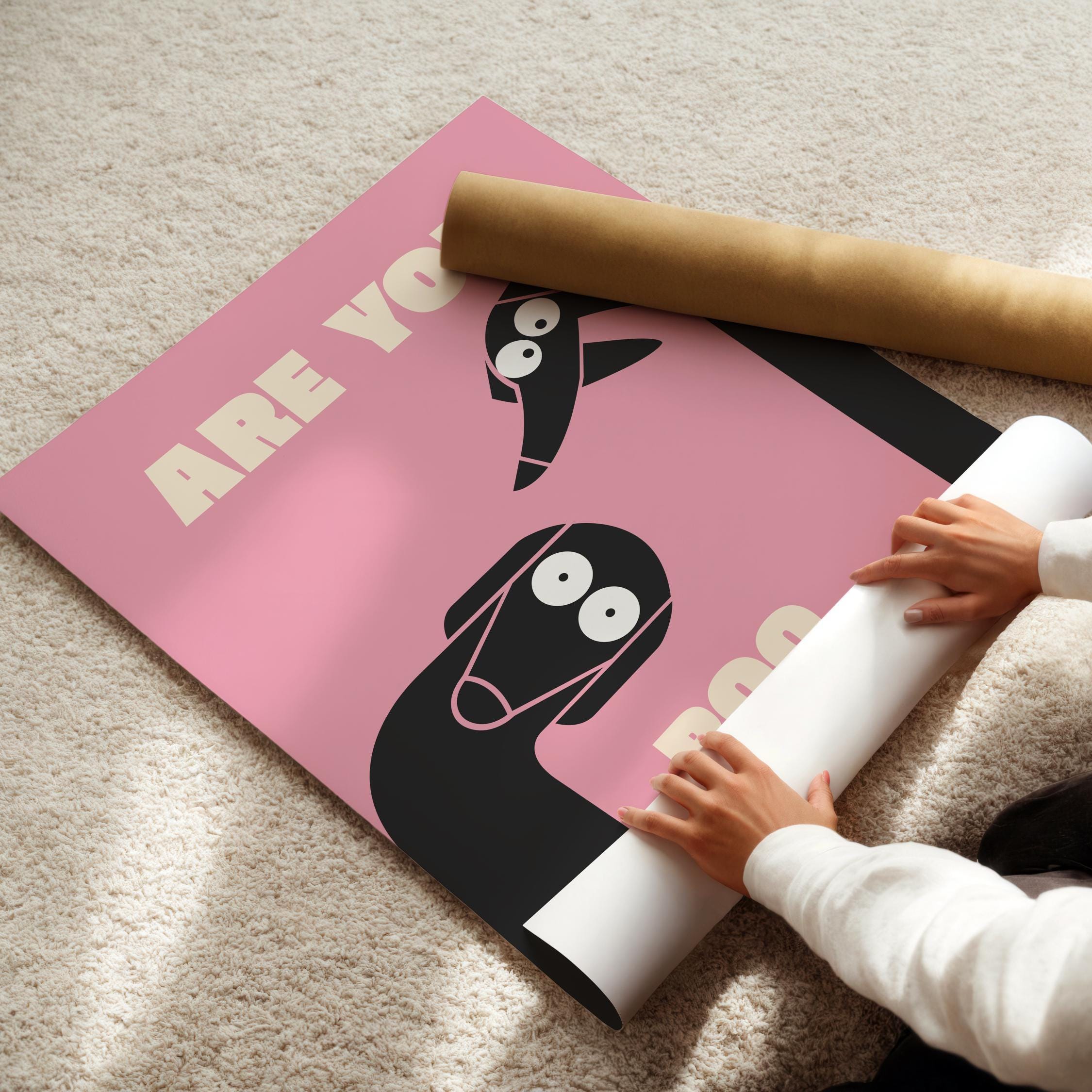 Funny Dog Bathroom Wall Art Print – “Are You Pooping” Pink Minimal Poster Gift