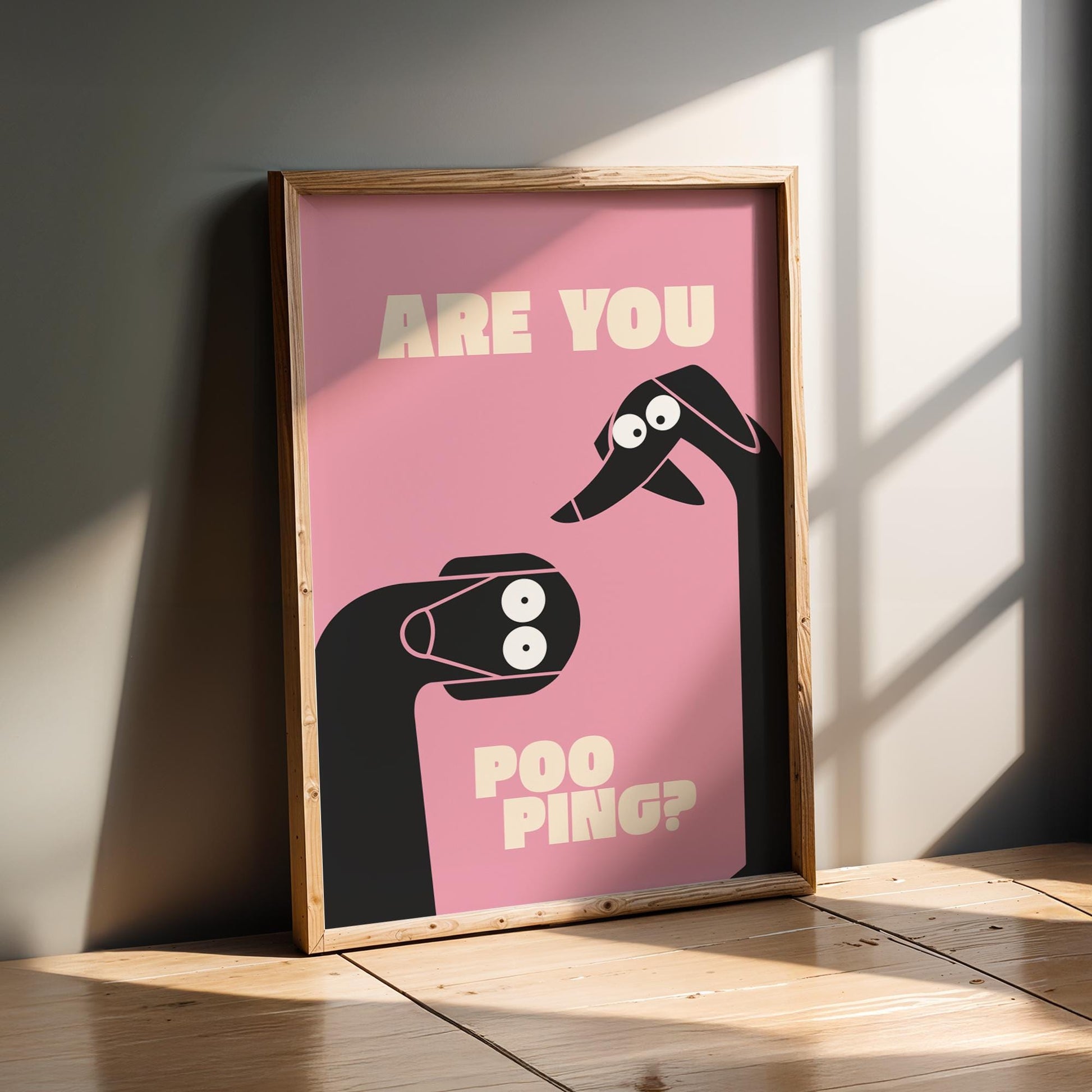 Funny Dog Bathroom Wall Art Print – “Are You Pooping” Pink Minimal Poster Gift