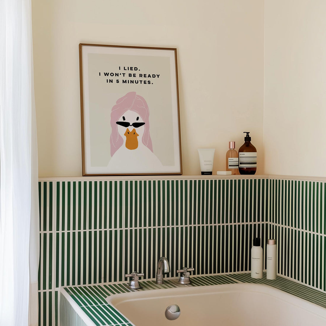Funny Duck Bathroom Wall Art Print – Hand-Drawn Animal Illustration Poster