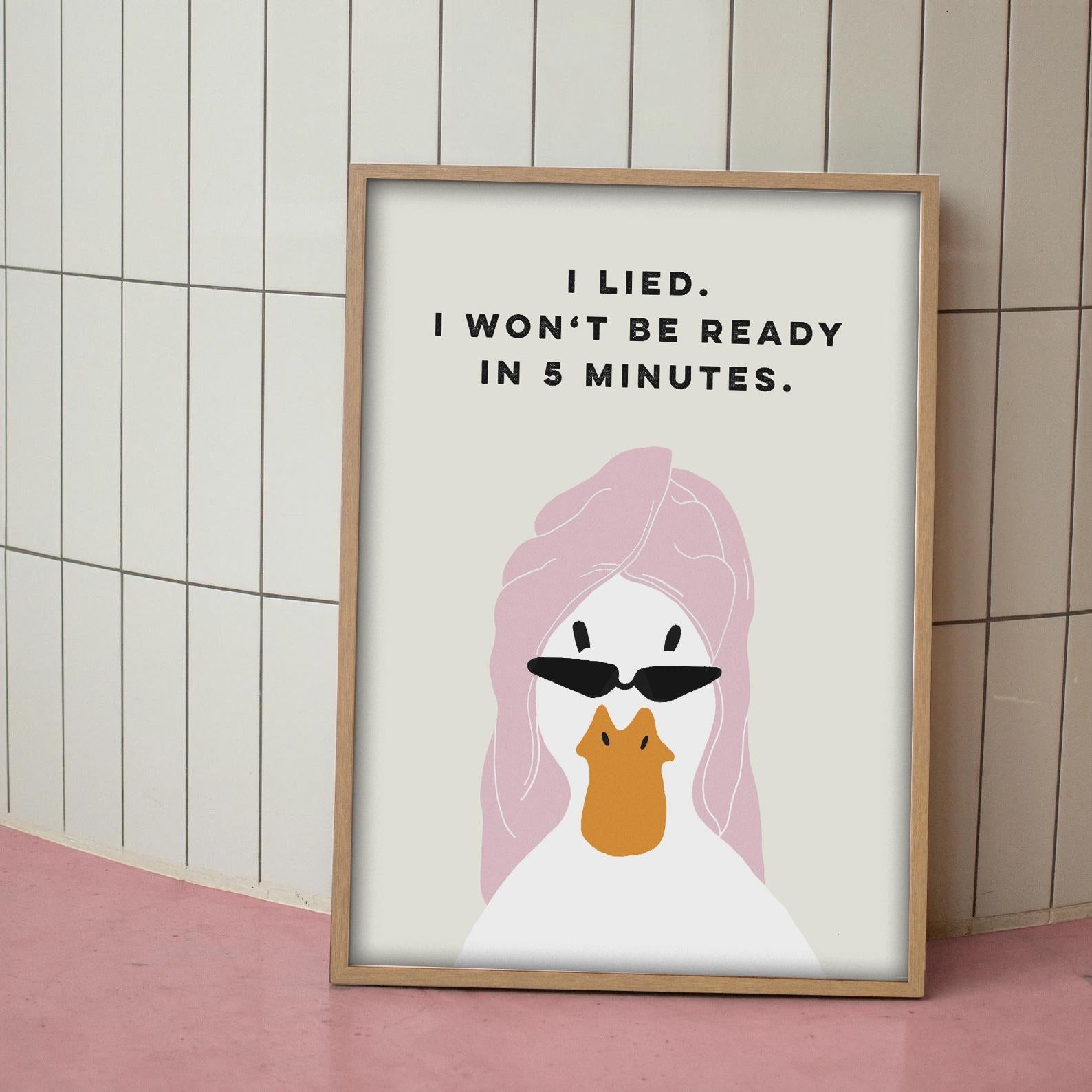 Funny Duck Bathroom Wall Art Print – Hand-Drawn Animal Illustration Poster