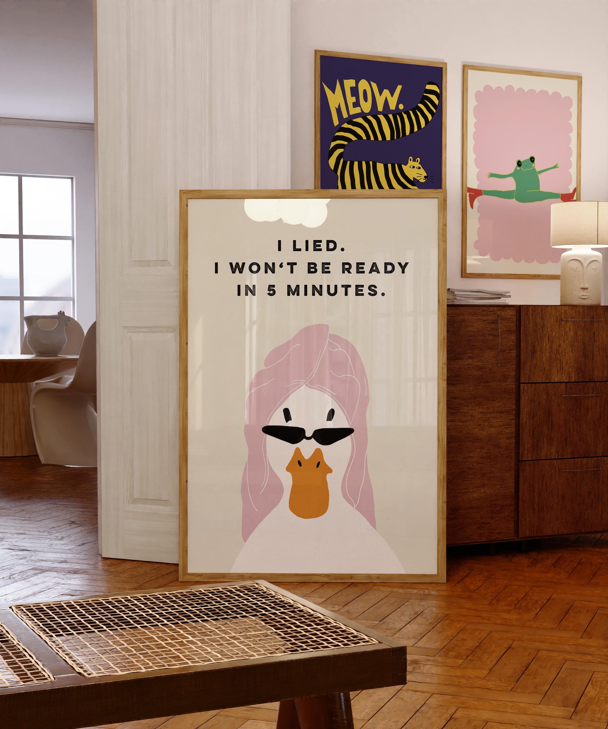 Funny Duck Bathroom Wall Art Print – Hand-Drawn Animal Illustration Poster
