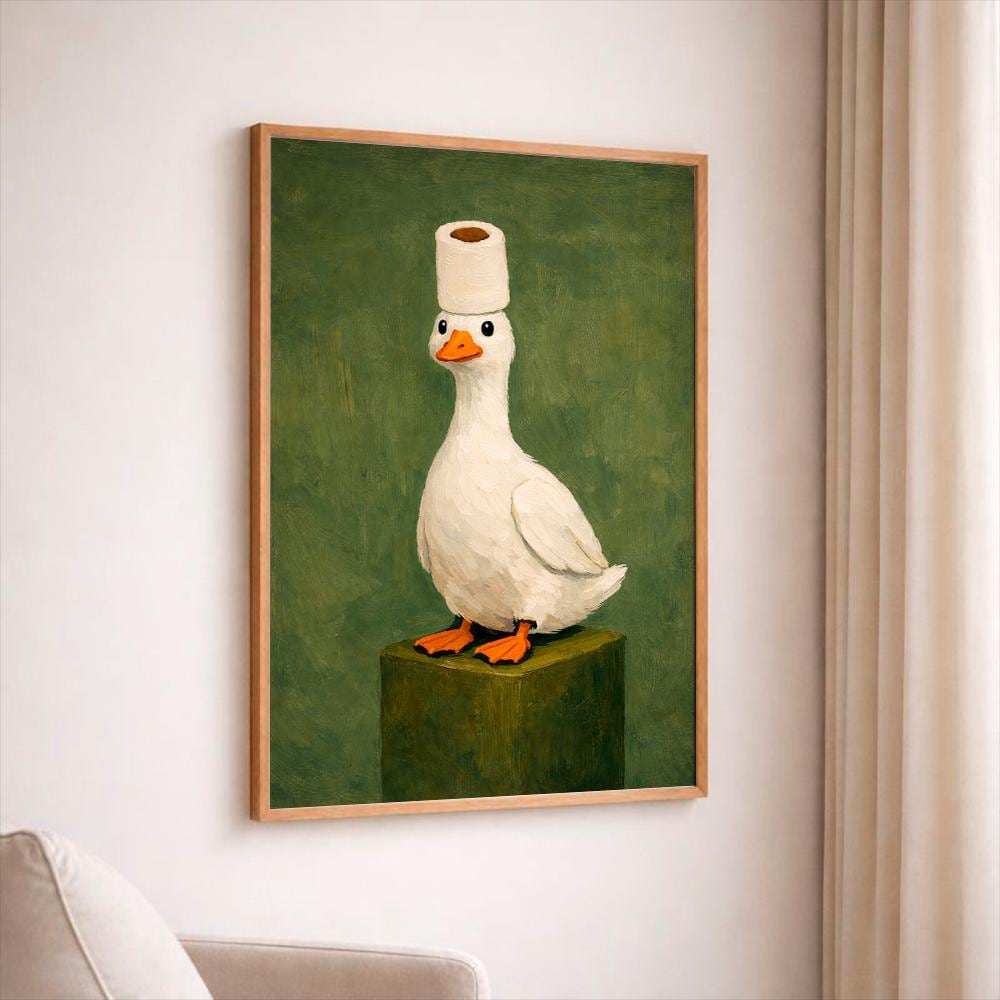 Funny Duck Poster – Vintage Bathroom Wall Art Humorous Animal Print