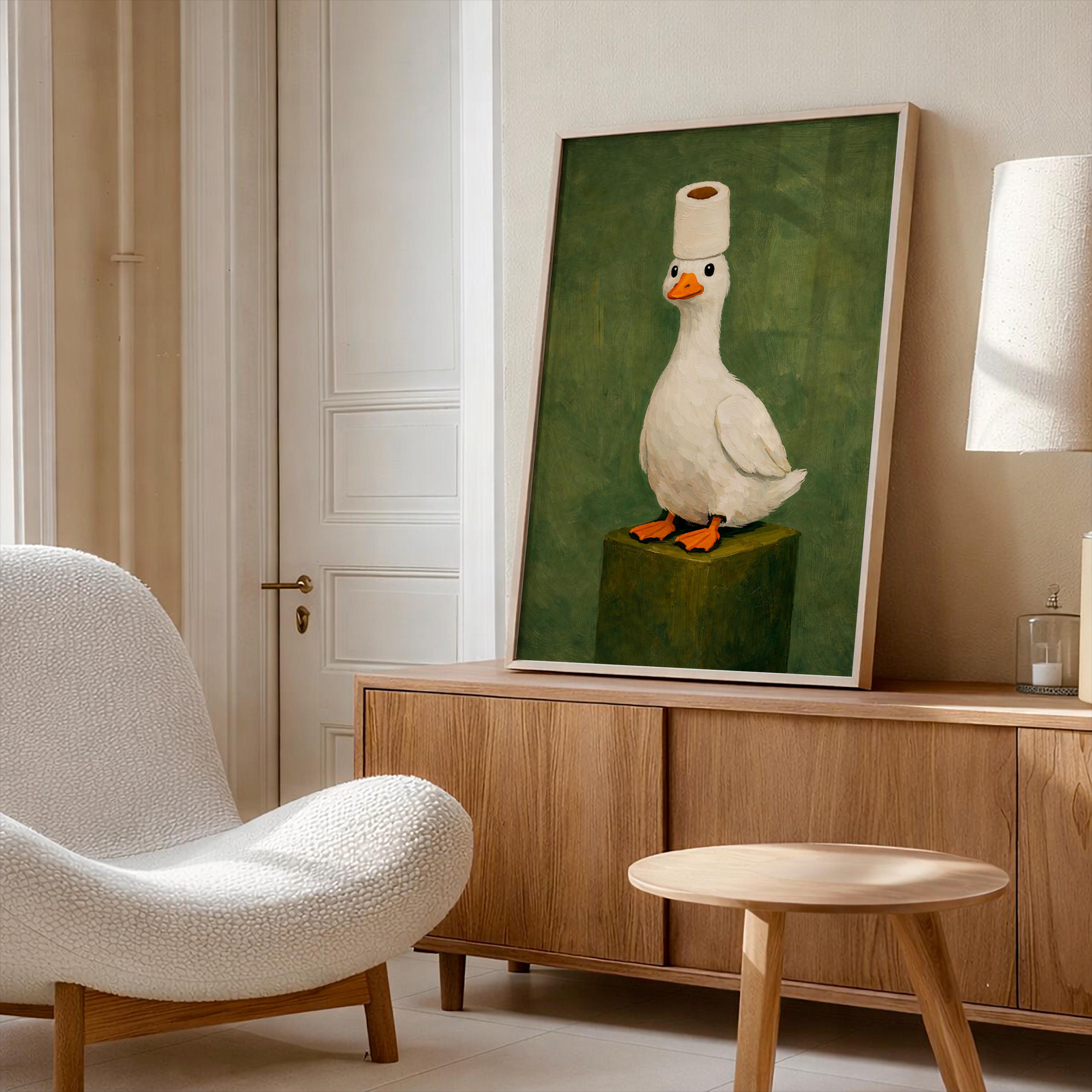 Funny Duck Poster – Vintage Bathroom Wall Art Humorous Animal Print