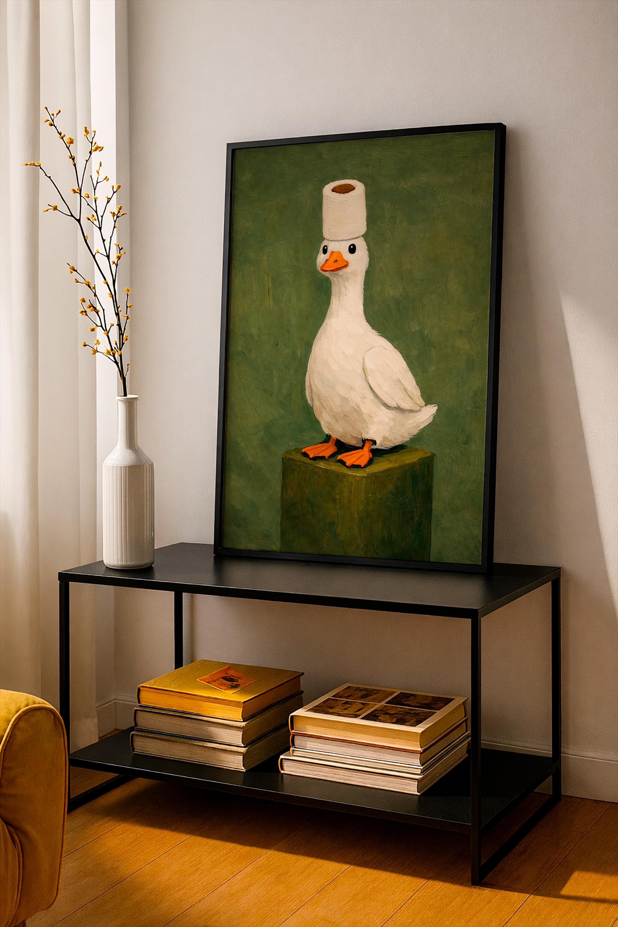 Funny Duck Poster – Vintage Bathroom Wall Art Humorous Animal Print