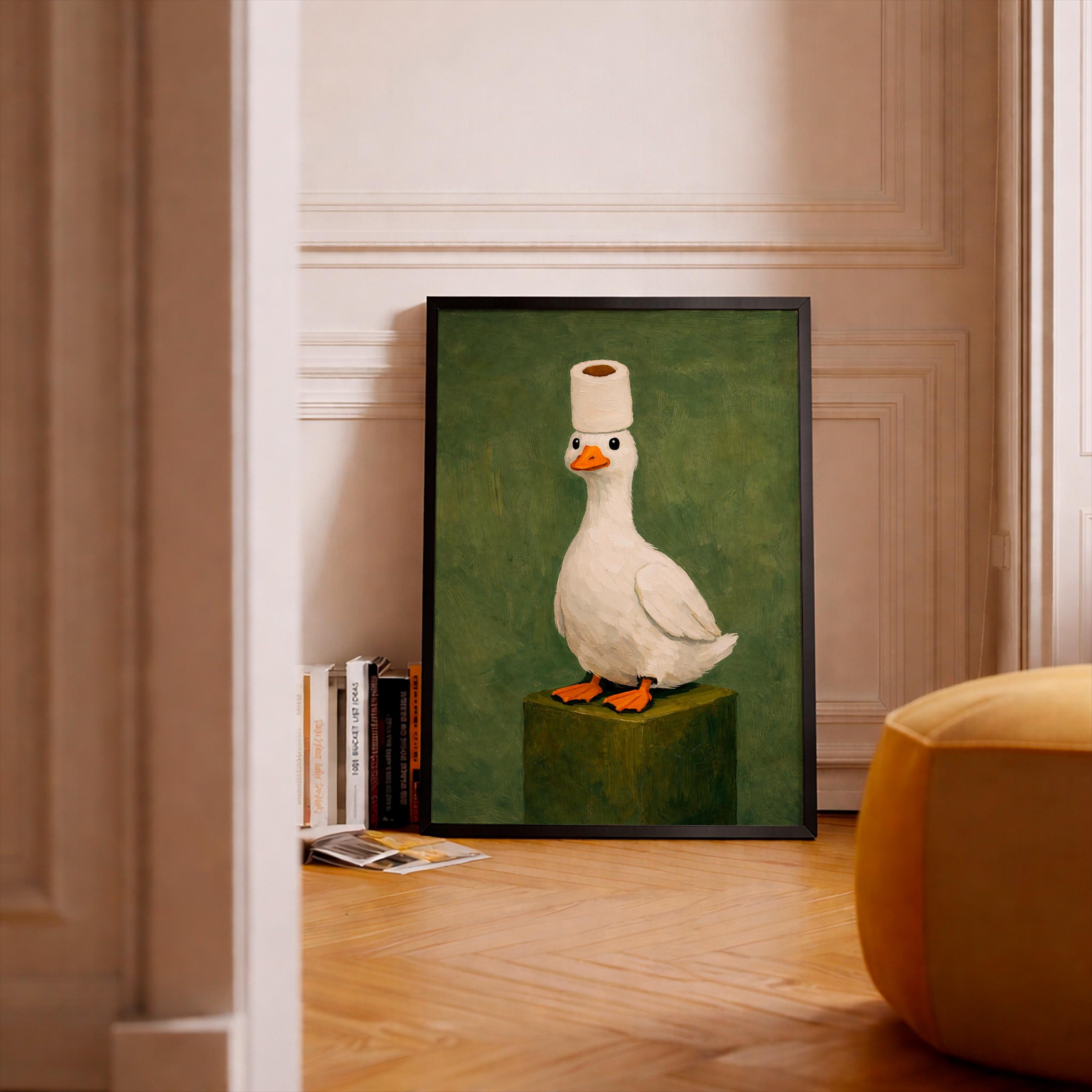 Funny Duck Poster – Vintage Bathroom Wall Art Humorous Animal Print