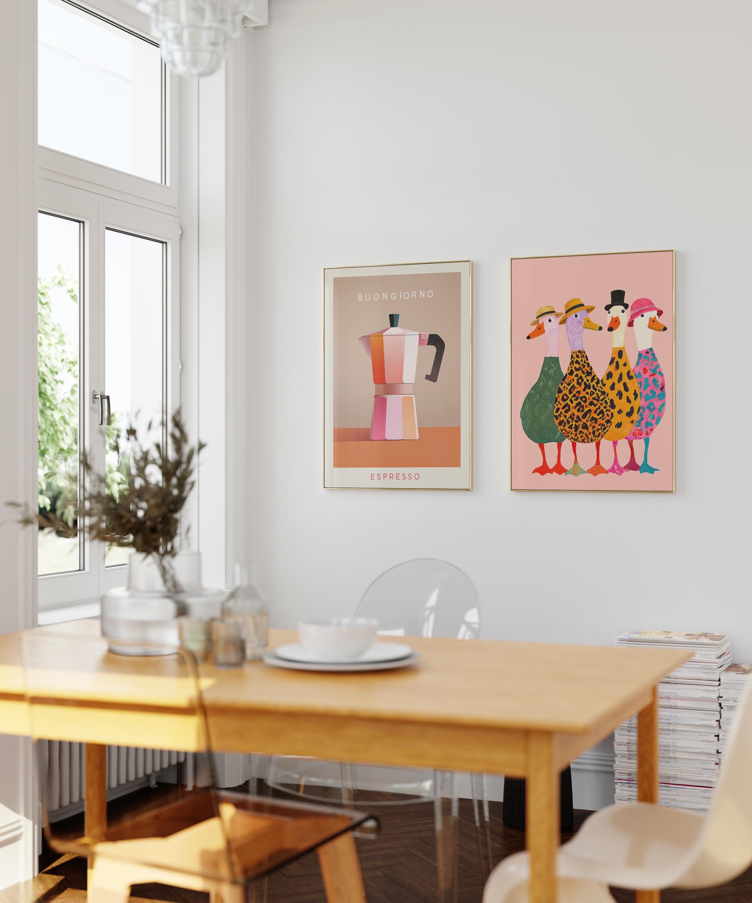 Funny Ducks with Hats Wall Art Print – Colorful Modern Animal Poster Decor