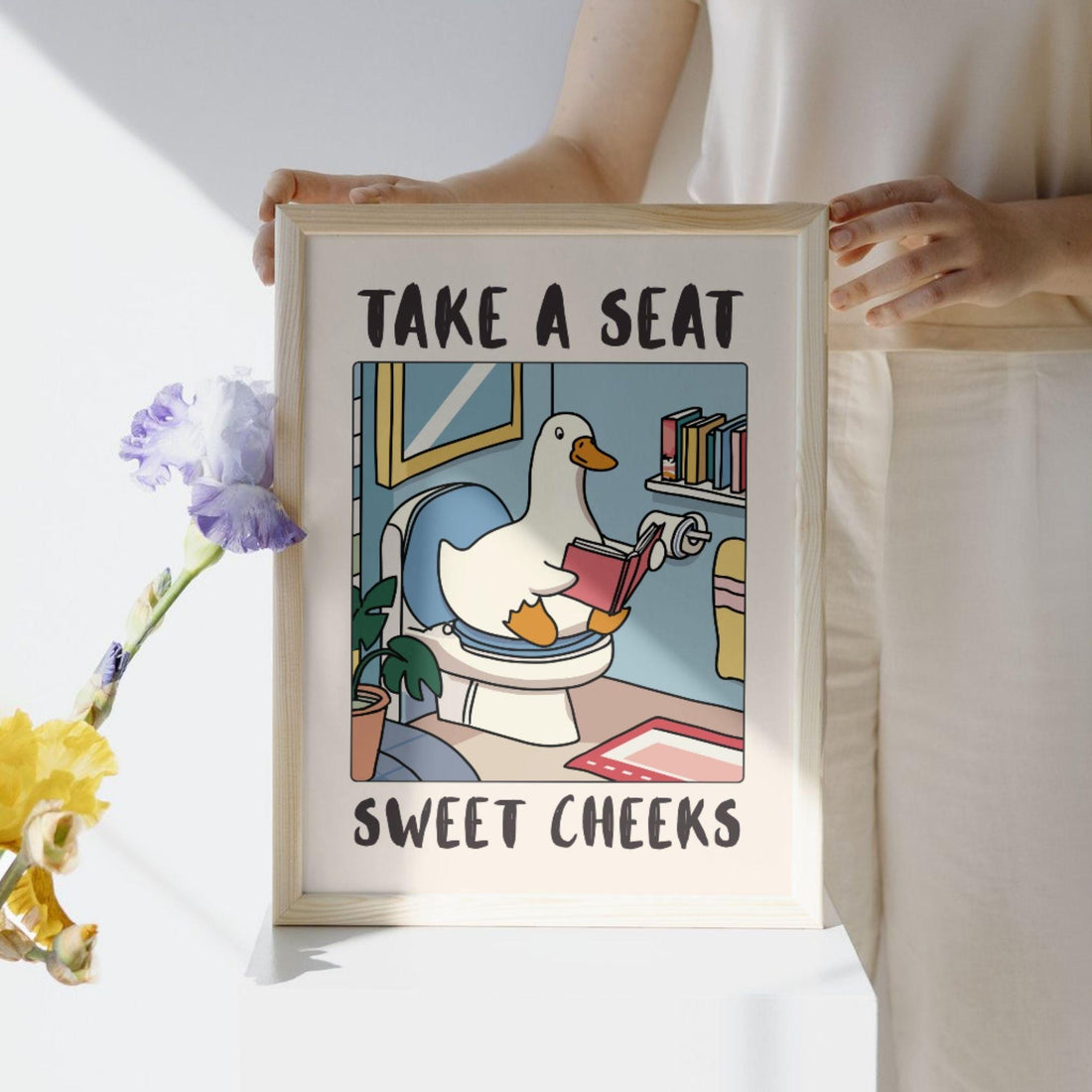 Funny Goose Bathroom Wall Art Print – “Take a Seat Sweet Cheeks” Poster