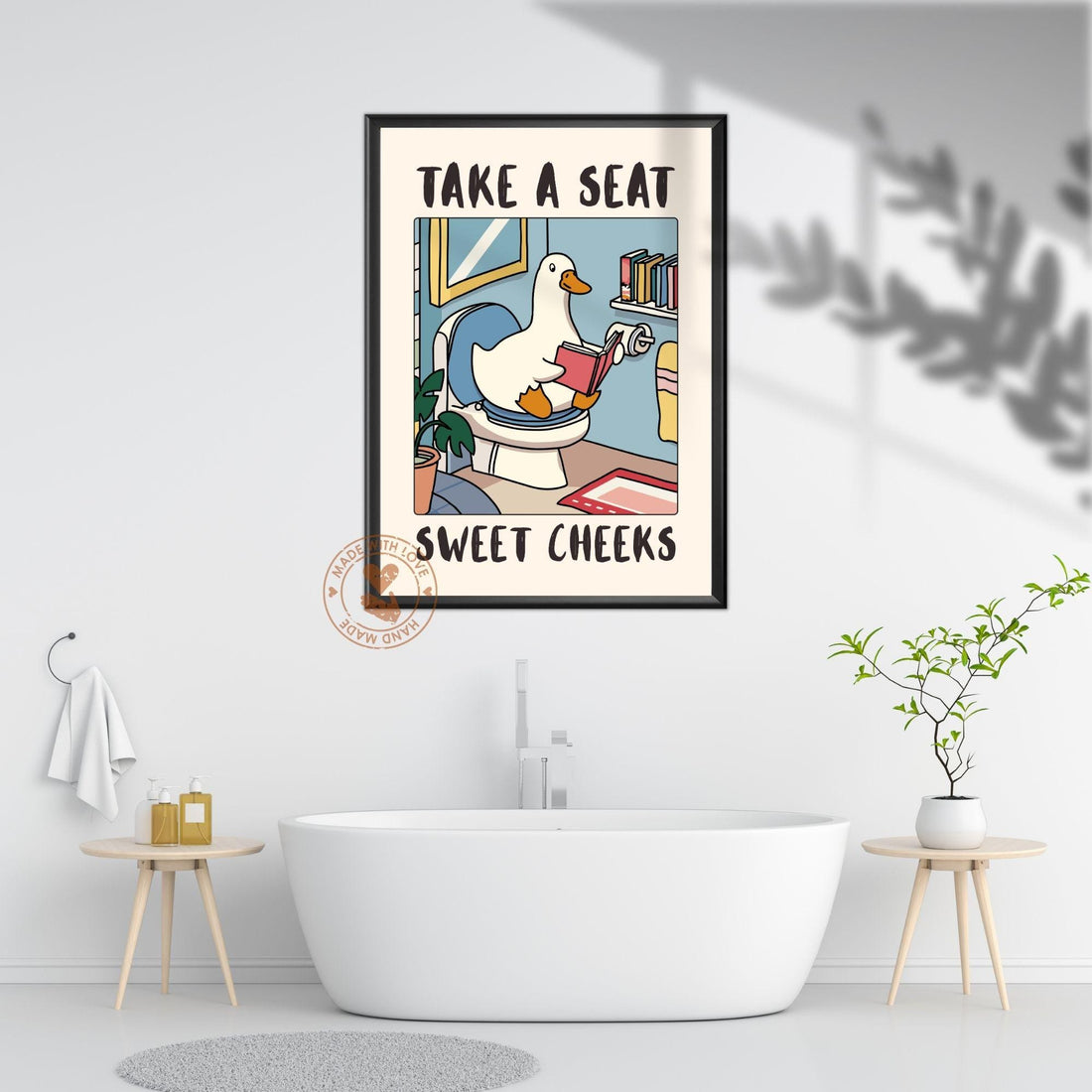 Funny Goose Bathroom Wall Art Print – “Take a Seat Sweet Cheeks” Poster