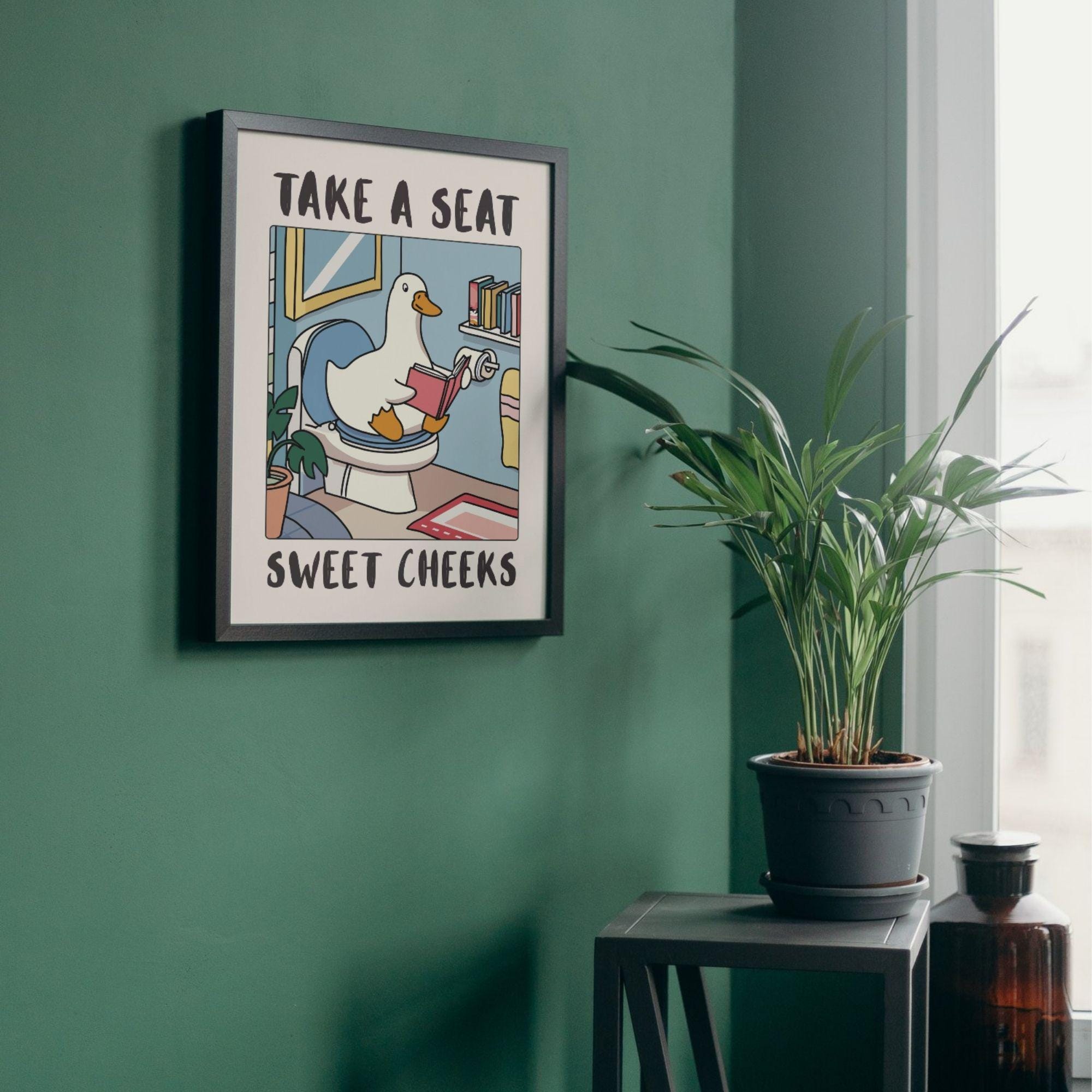 Funny Goose Bathroom Wall Art Print – “Take a Seat Sweet Cheeks” Poster