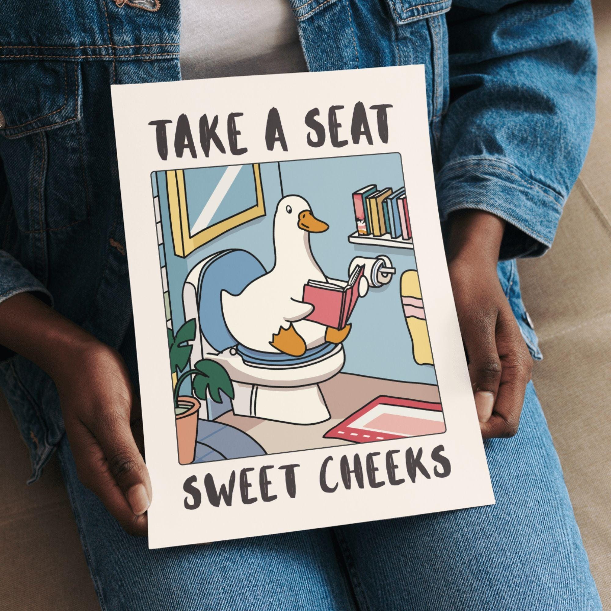Funny Goose Bathroom Wall Art Print – “Take a Seat Sweet Cheeks” Poster