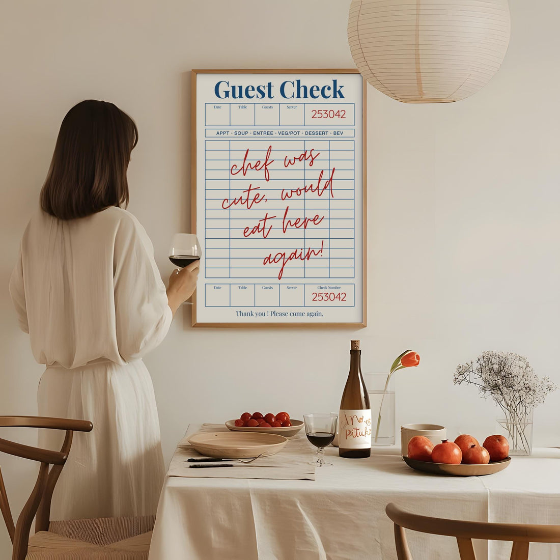 Funny Guest Check Wall Art Poster – Trendy Chef Quote Kitchen Decor Print