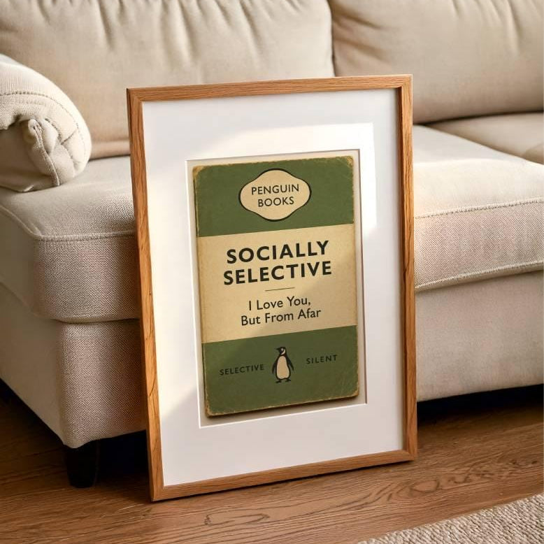 Funny Penguin Book Parody Wall Art Print – Introvert Humor Vintage Poster