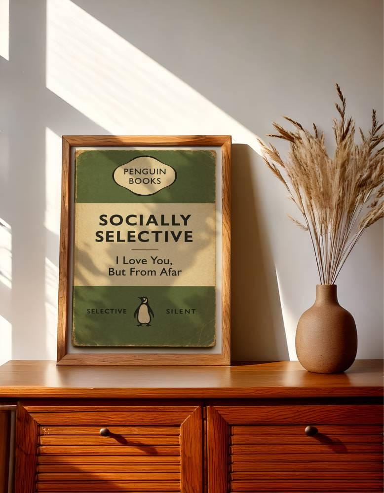 Funny Penguin Book Parody Wall Art Print – Introvert Humor Vintage Poster