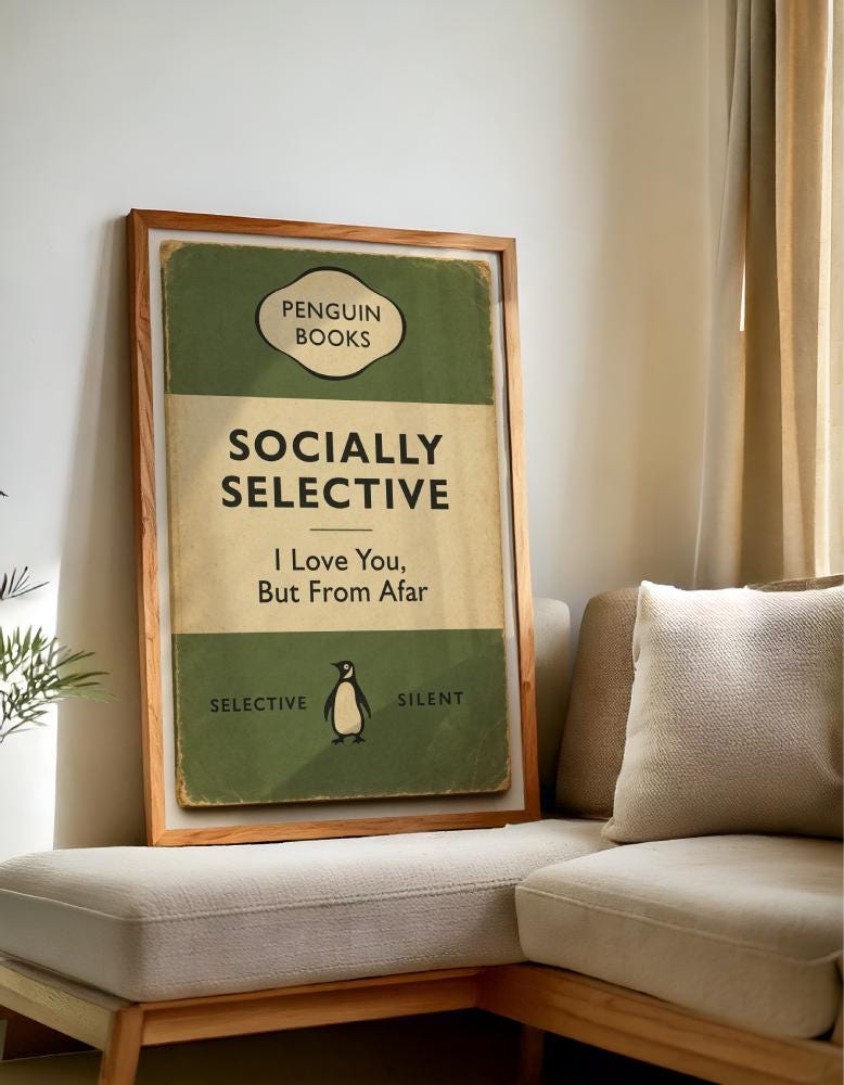 Funny Penguin Book Parody Wall Art Print – Introvert Humor Vintage Poster