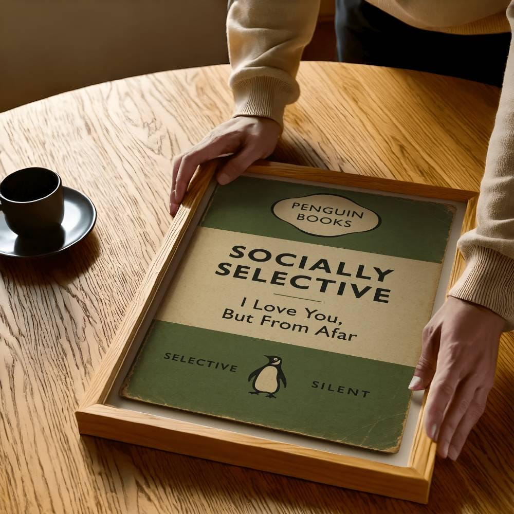 Funny Penguin Book Parody Wall Art Print – Introvert Humor Vintage Poster