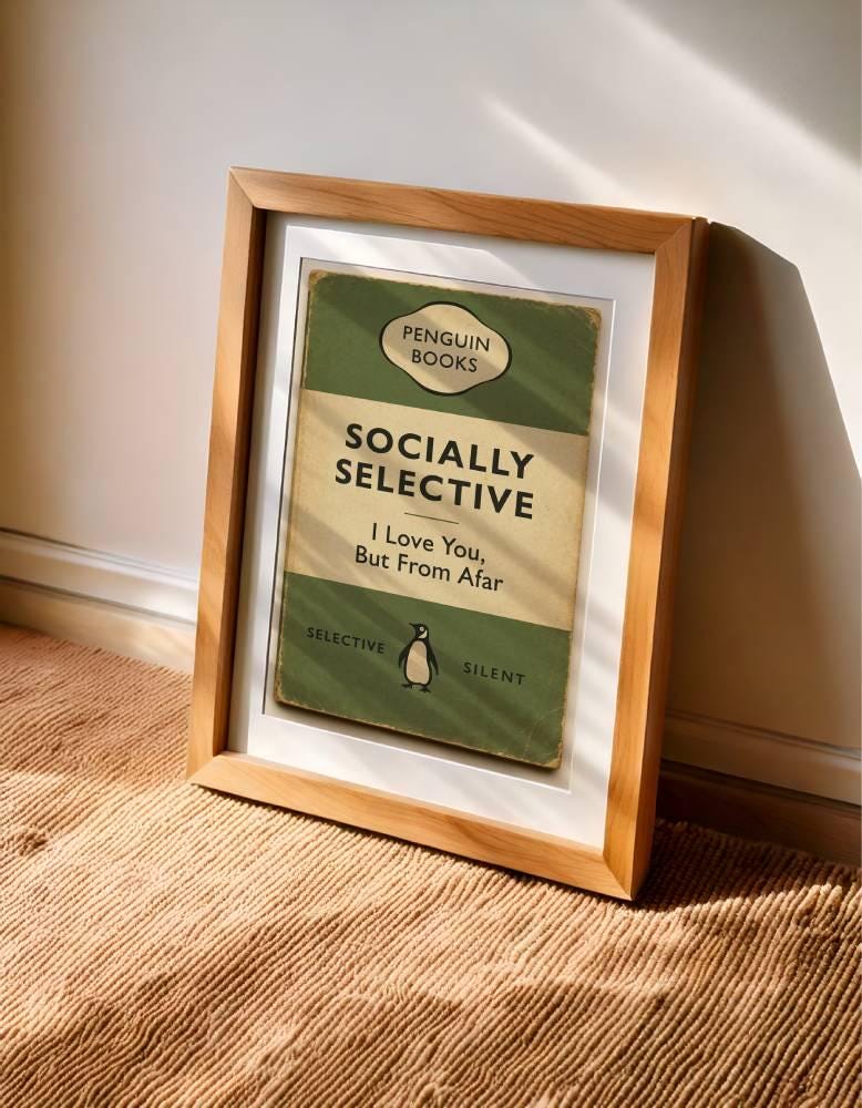 Funny Penguin Book Parody Wall Art Print – Introvert Humor Vintage Poster