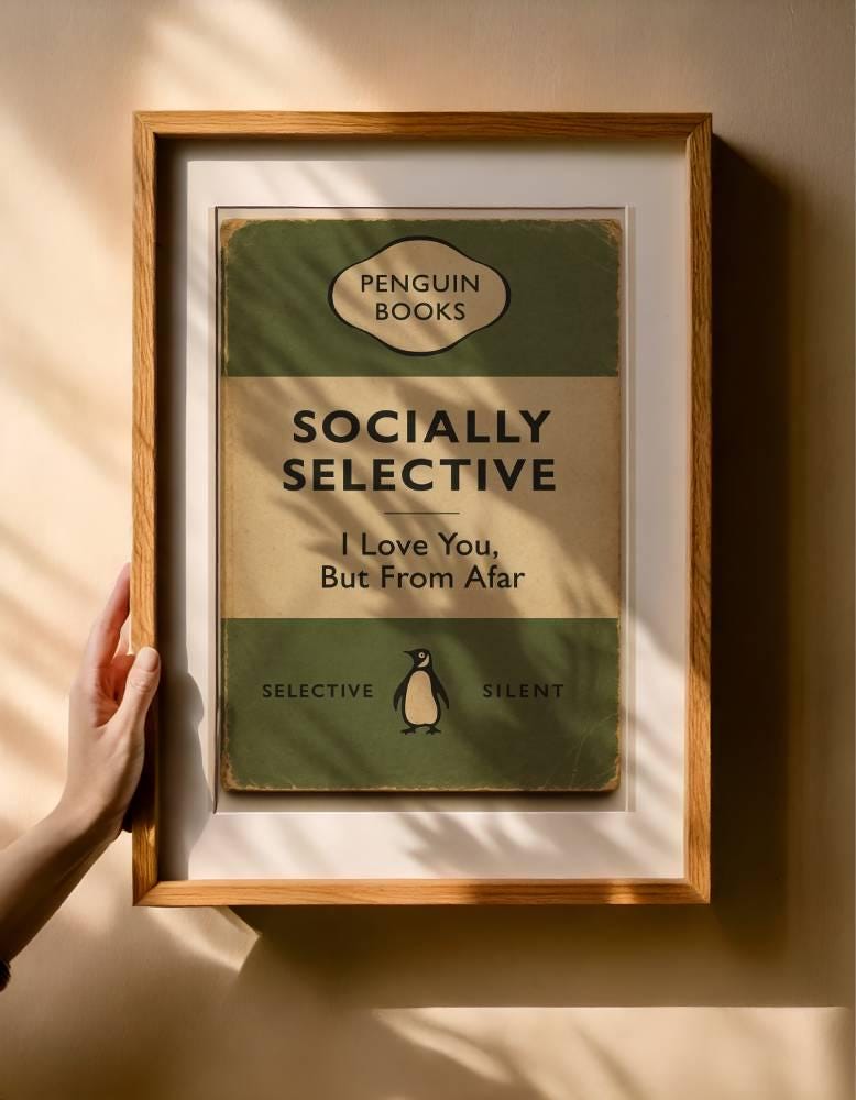 Funny Penguin Book Parody Wall Art Print – Introvert Humor Vintage Poster