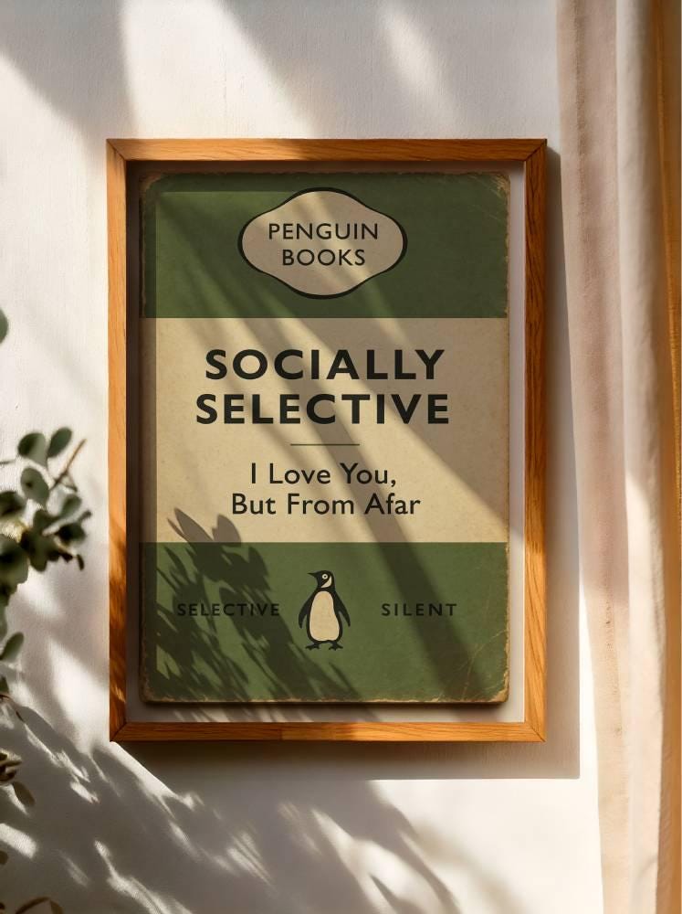 Funny Penguin Book Parody Wall Art Print – Introvert Humor Vintage Poster