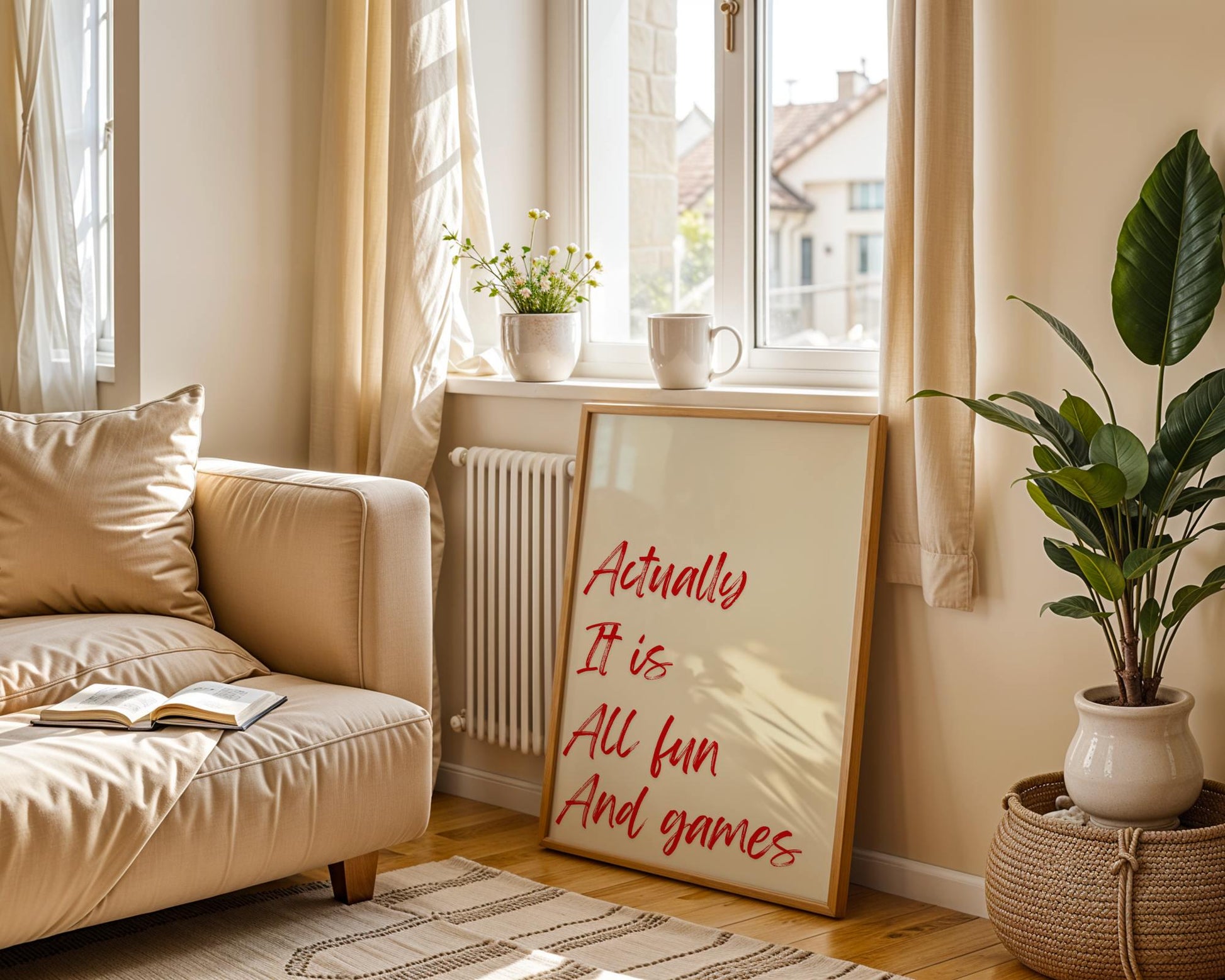 Funny Quote Wall Art Print – Actually It Is All Fun and Games Red Brush Poster