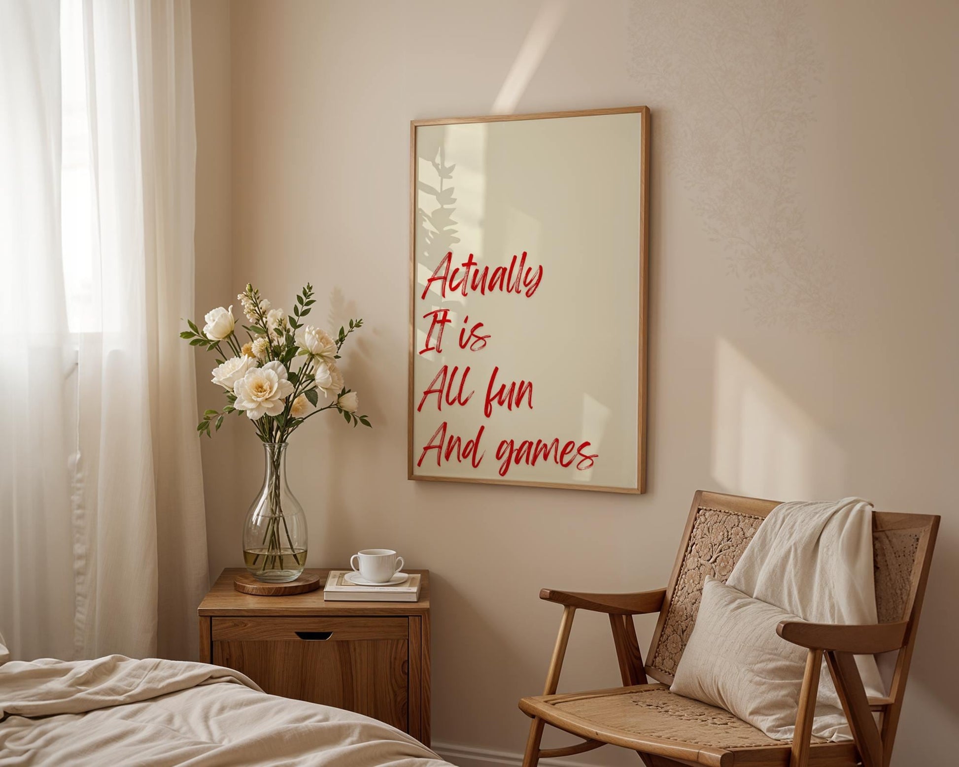 Funny Quote Wall Art Print – Actually It Is All Fun and Games Red Brush Poster