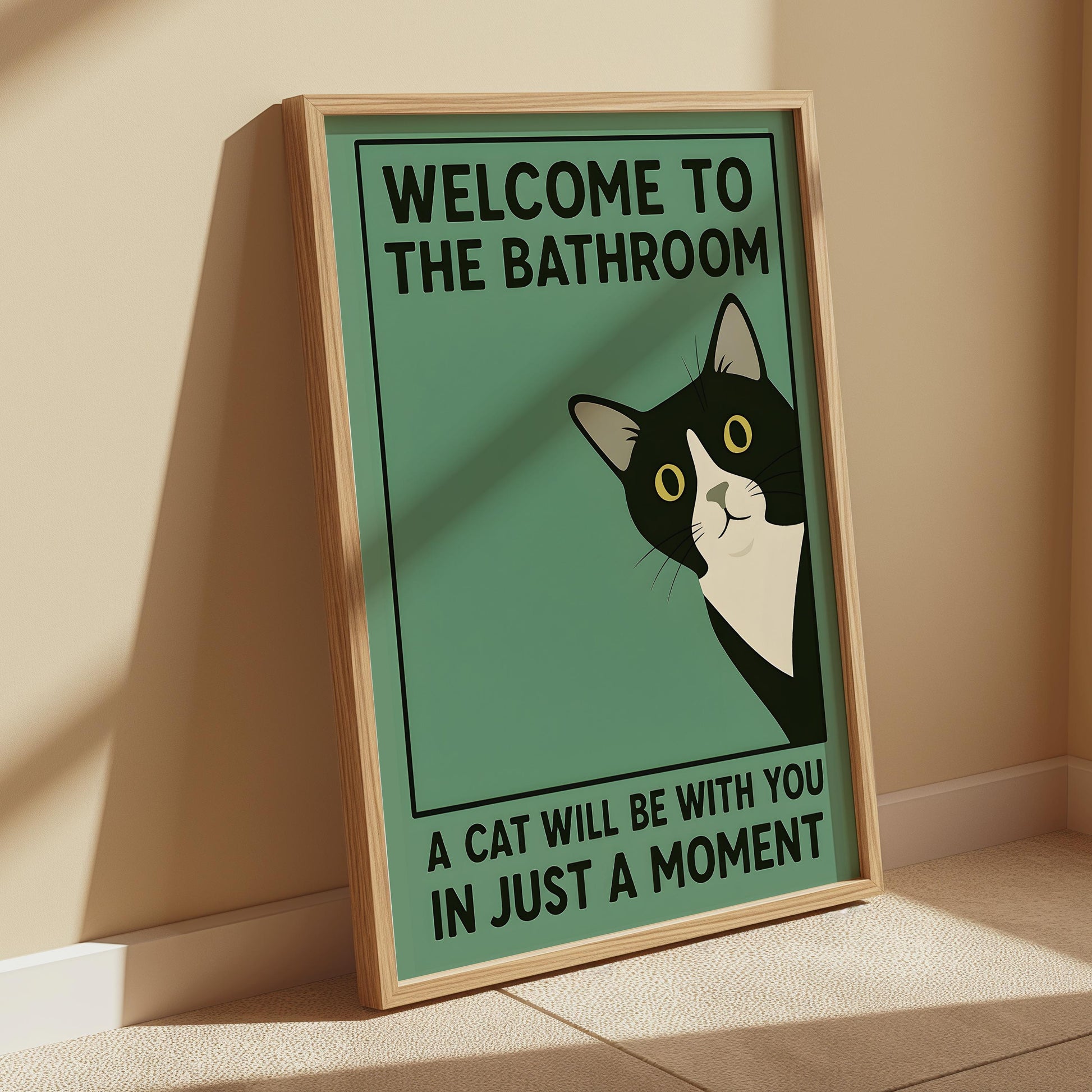 Funny Tuxedo Cat Bathroom Wall Art Print – Quirky Vintage Style Poster