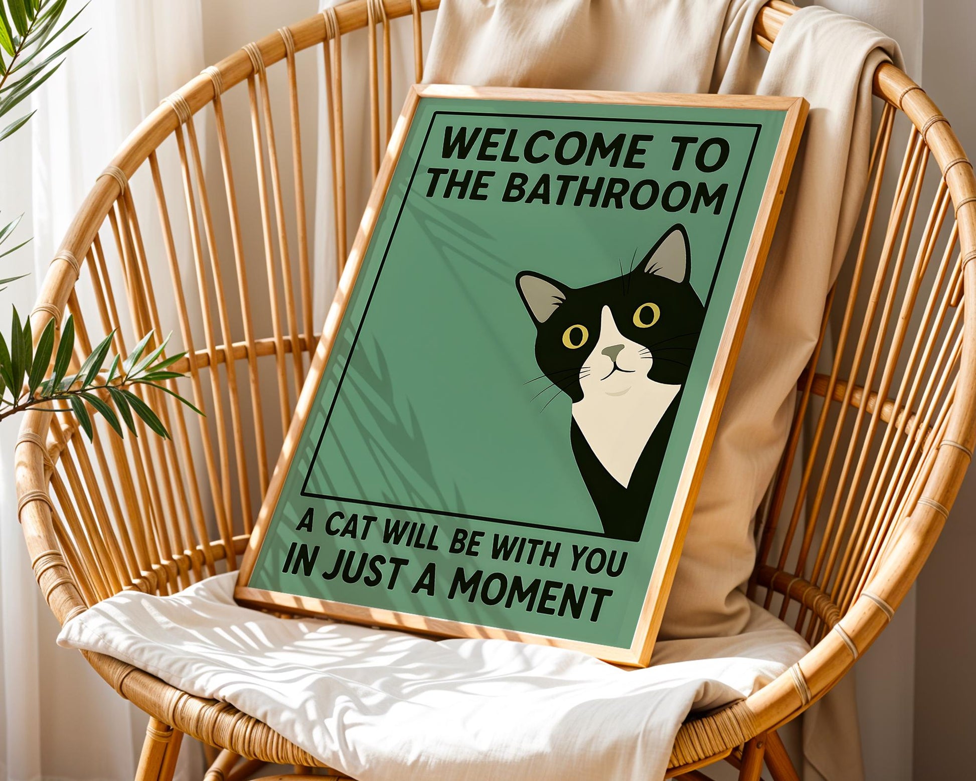 Funny Tuxedo Cat Bathroom Wall Art Print – Quirky Vintage Style Poster