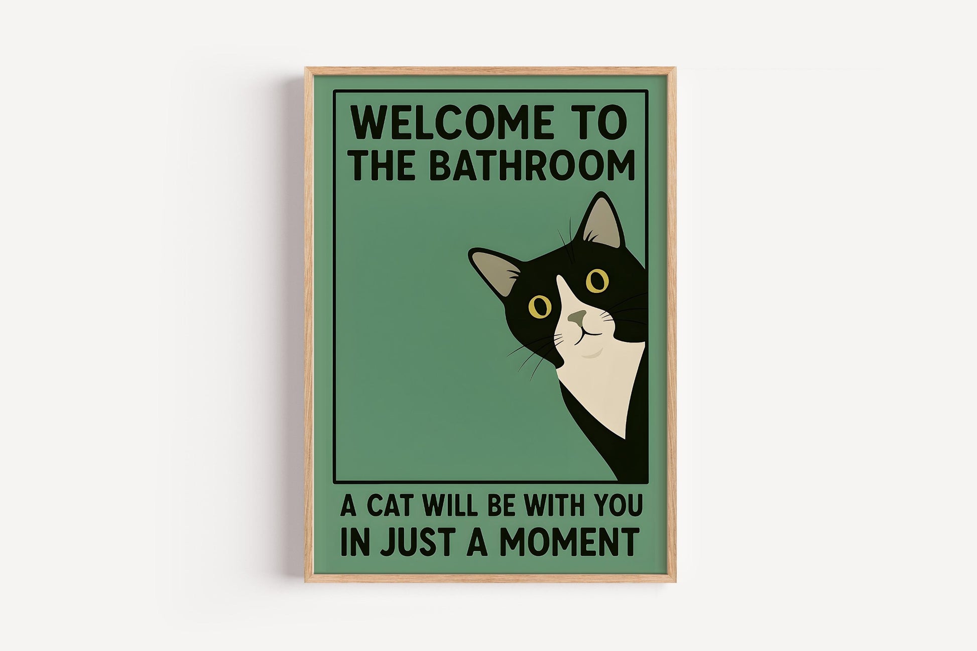Funny Tuxedo Cat Bathroom Wall Art Print – Quirky Vintage Style Poster