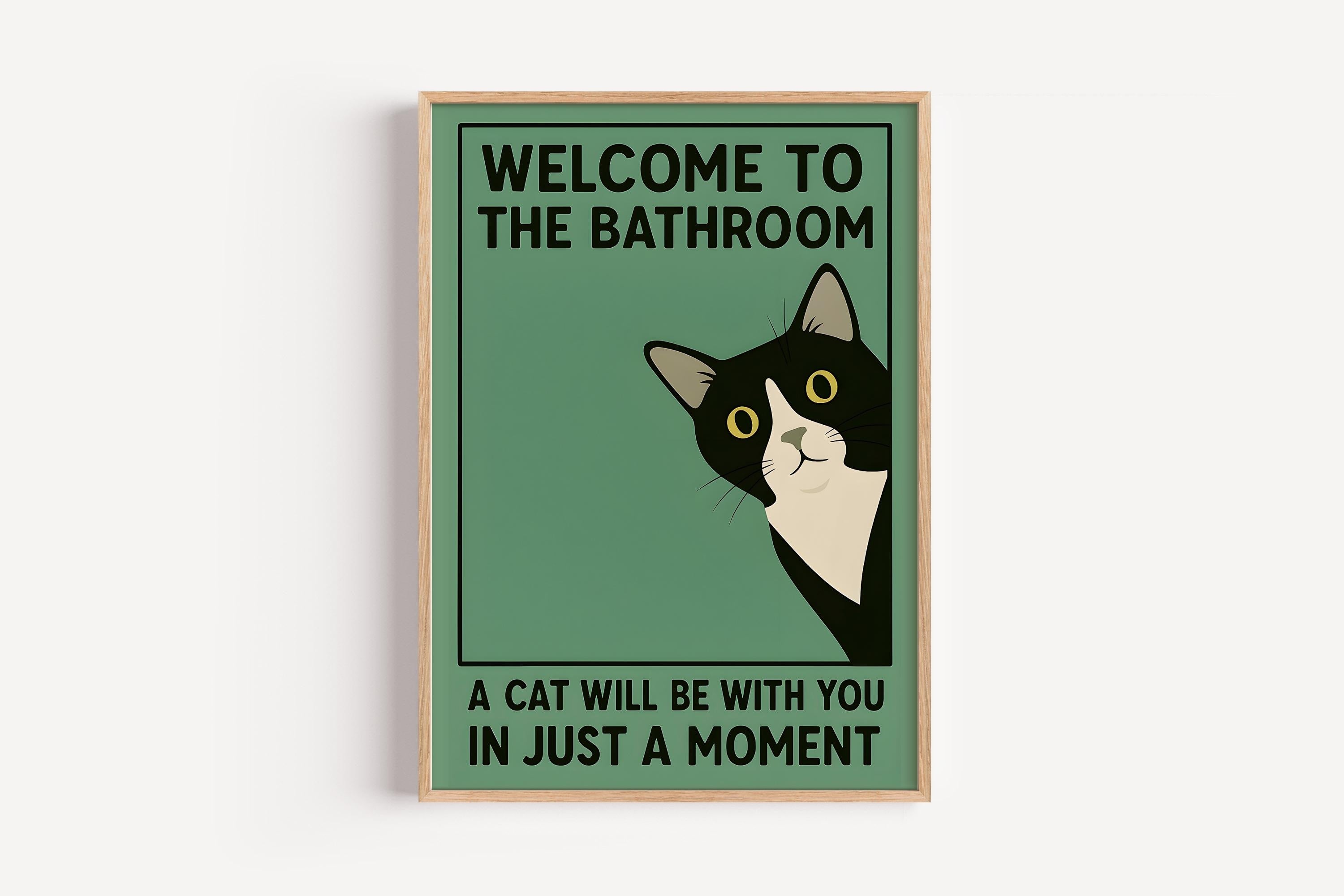 Funny Tuxedo Cat Bathroom Wall Art Print – Quirky Vintage Style Poster